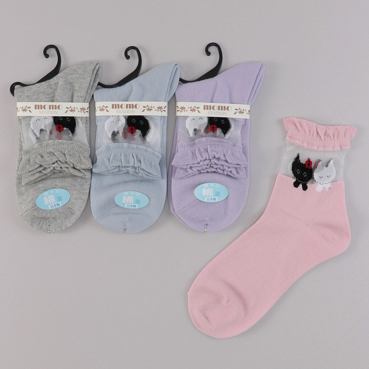 クルー シースルーソックス  ネコ柄 靴下 - 画像1