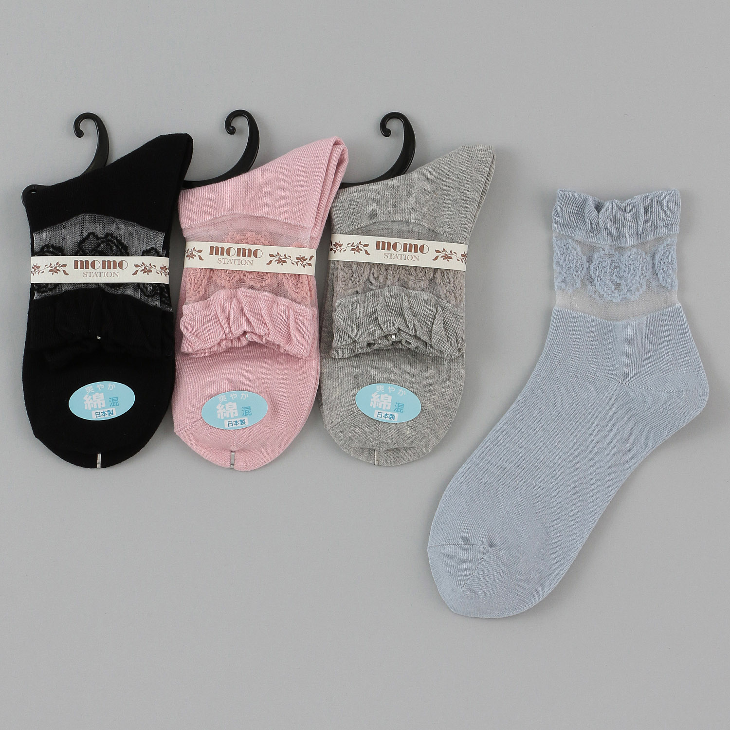 クルー丈 シースルーソックス薔薇柄 靴下 - 画像1