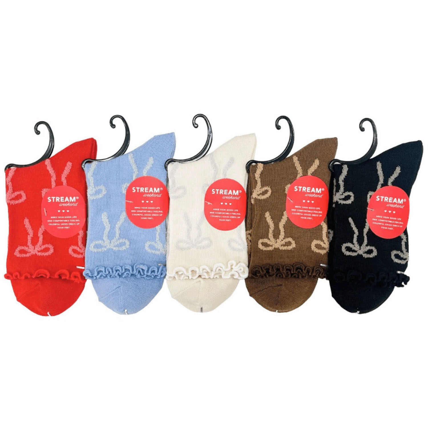 STREAM クルー丈 モールリボン柄 靴下