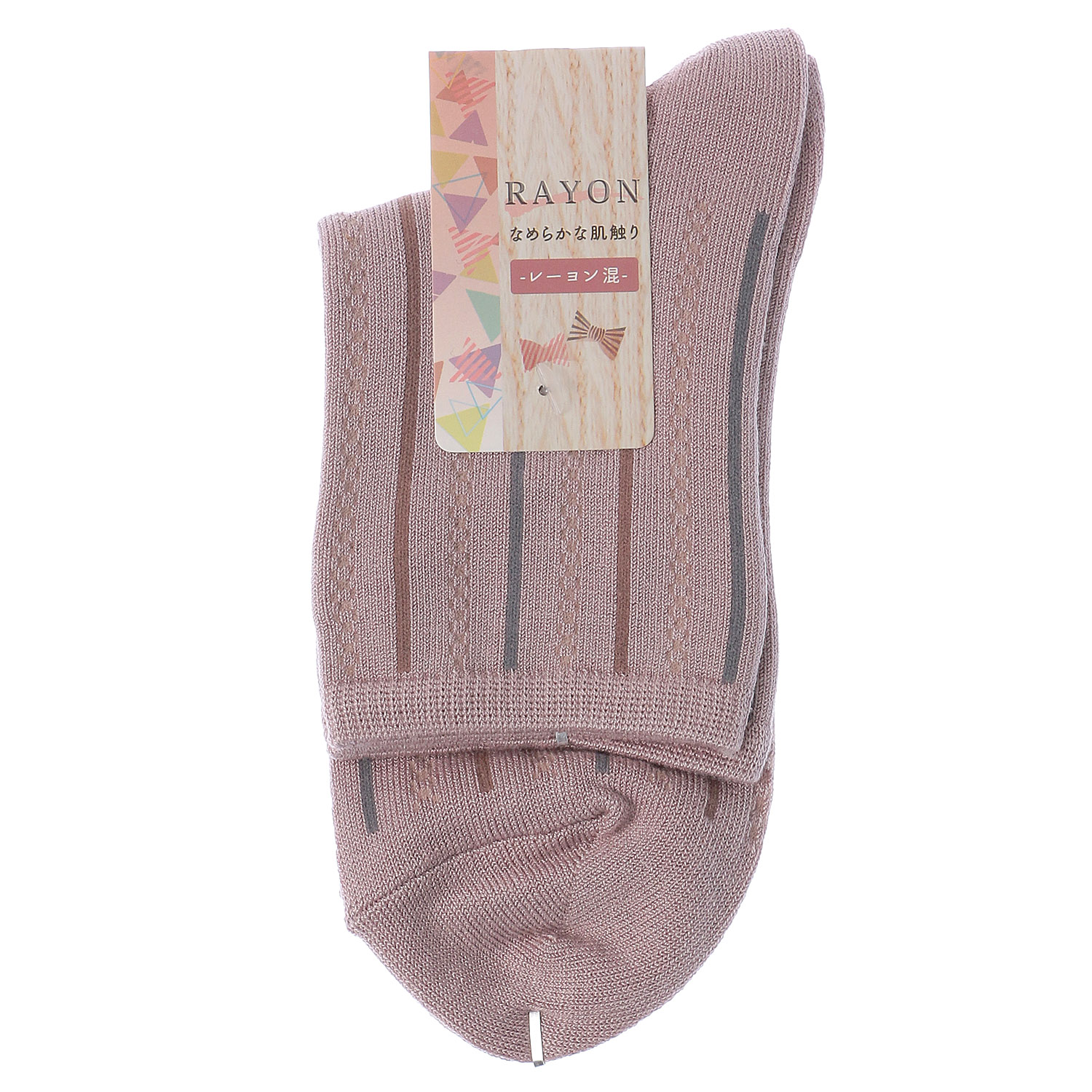 レーヨン混 ロークルー丈 ストライプ 靴下【在庫限り】 - 画像2