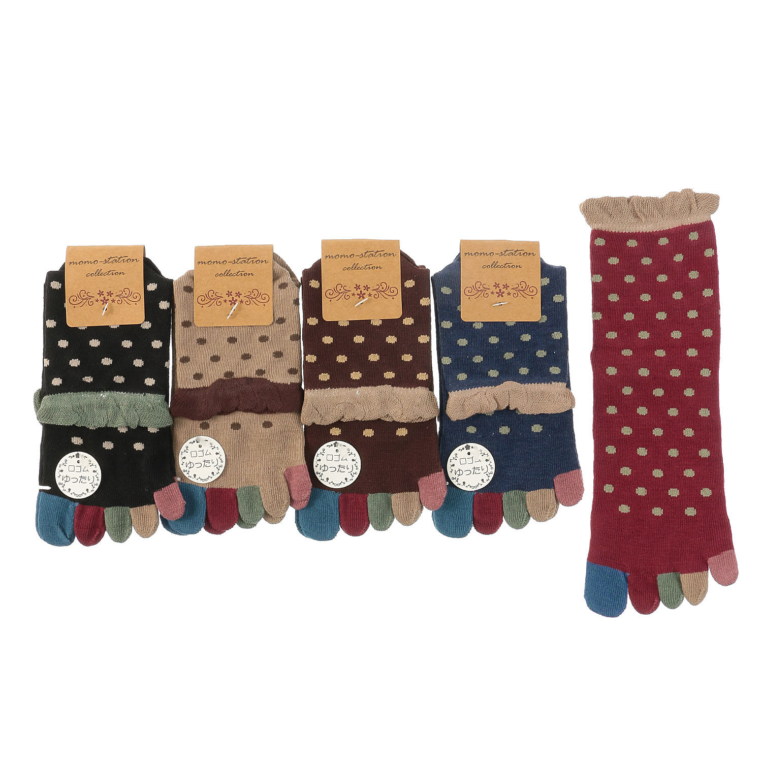 クルー丈 5本指 ドット 靴下【在庫限り】