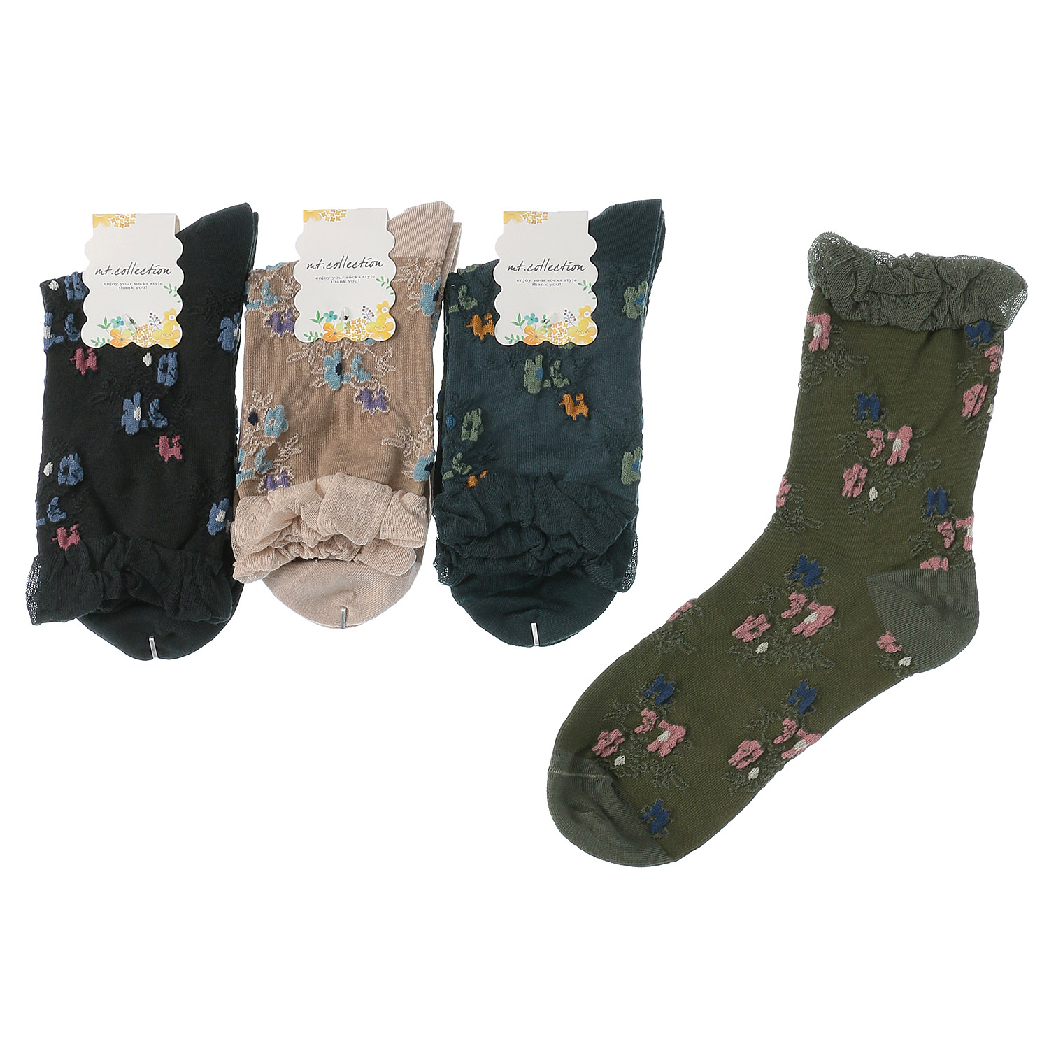 クルー丈 フロート 花柄  靴下【在庫限り】 - 画像1