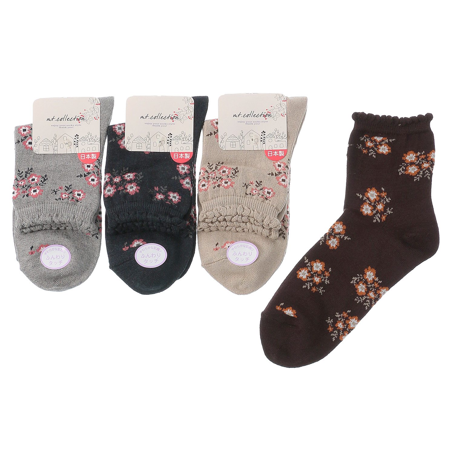 クルー丈 花総柄 靴下【在庫限り】 - 画像1