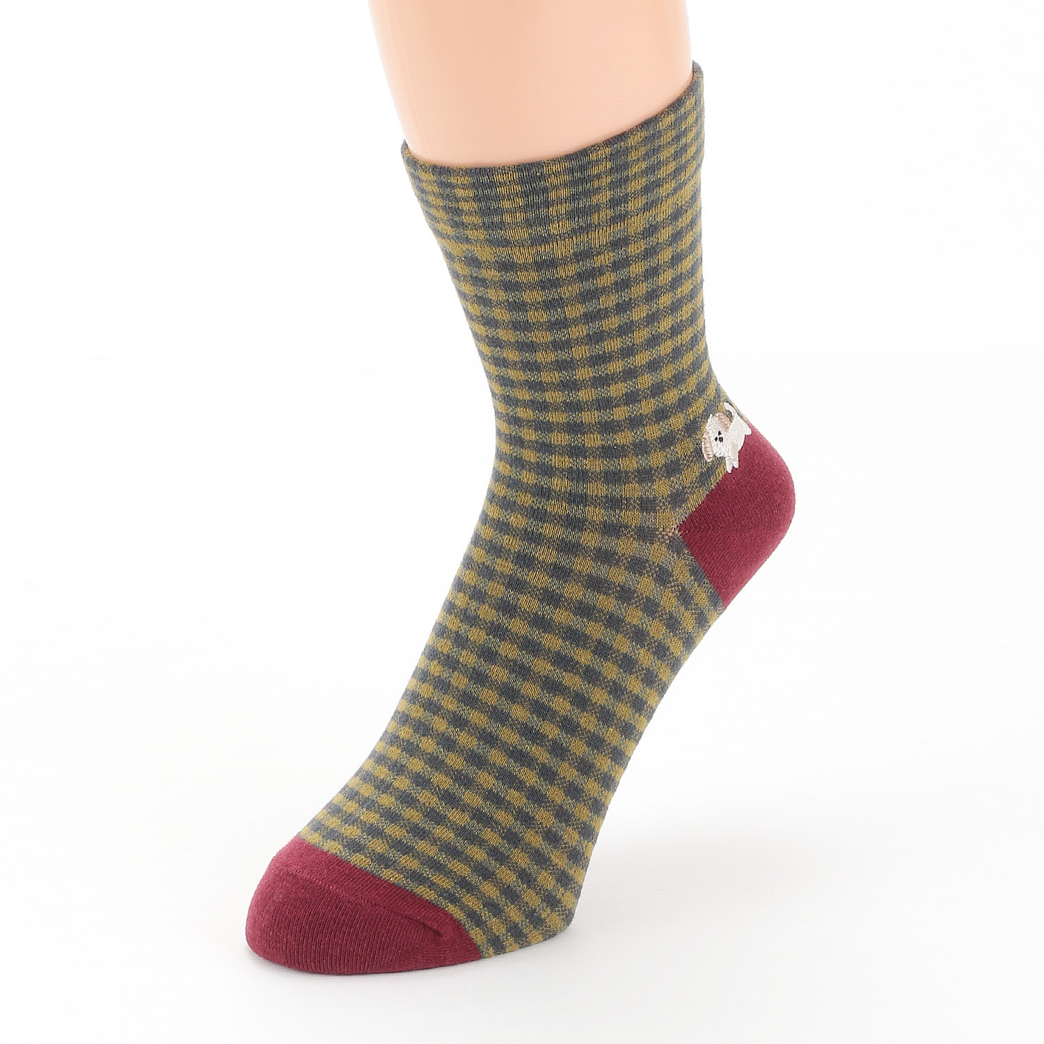 Natural Collection クルー丈 フロートチェックお散歩ワンコ刺繍【在庫限り】 - 画像2