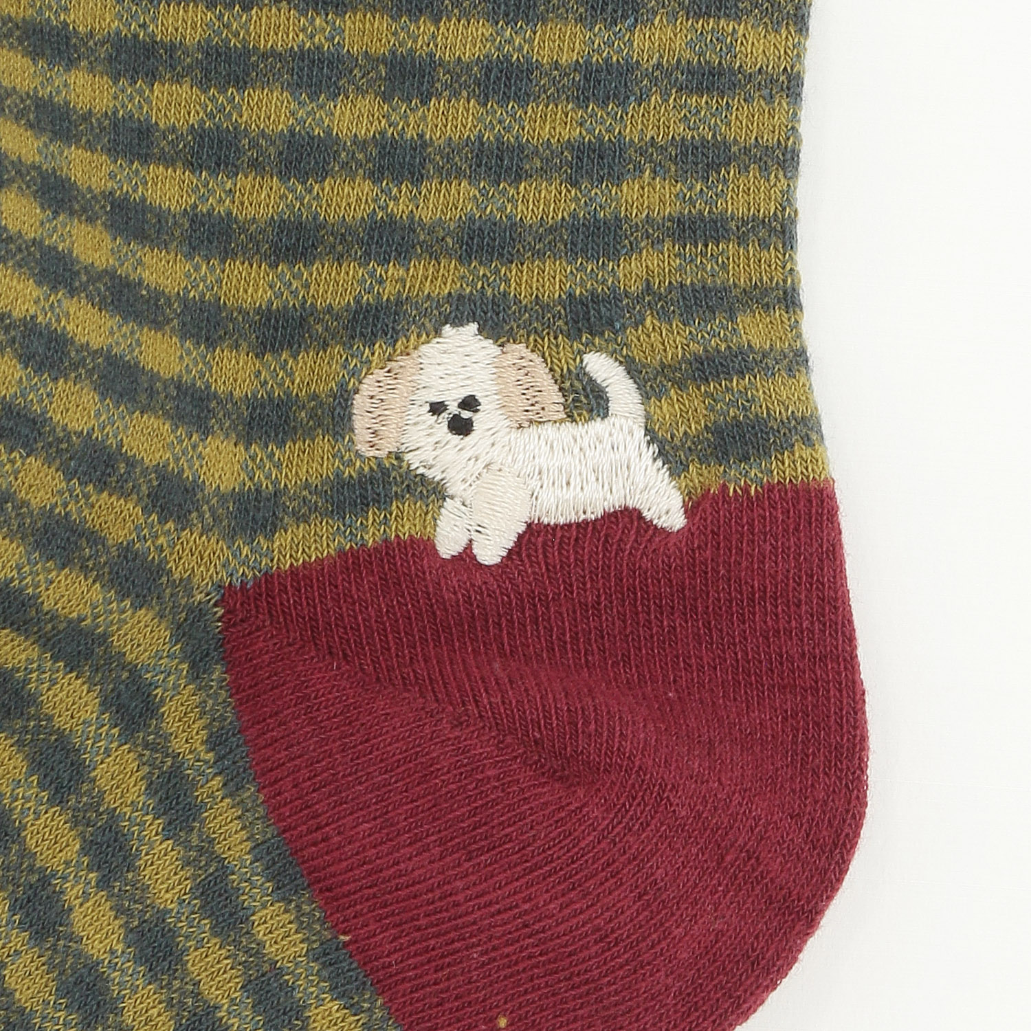 Natural Collection クルー丈 フロートチェックお散歩ワンコ刺繍【在庫限り】 - 画像3