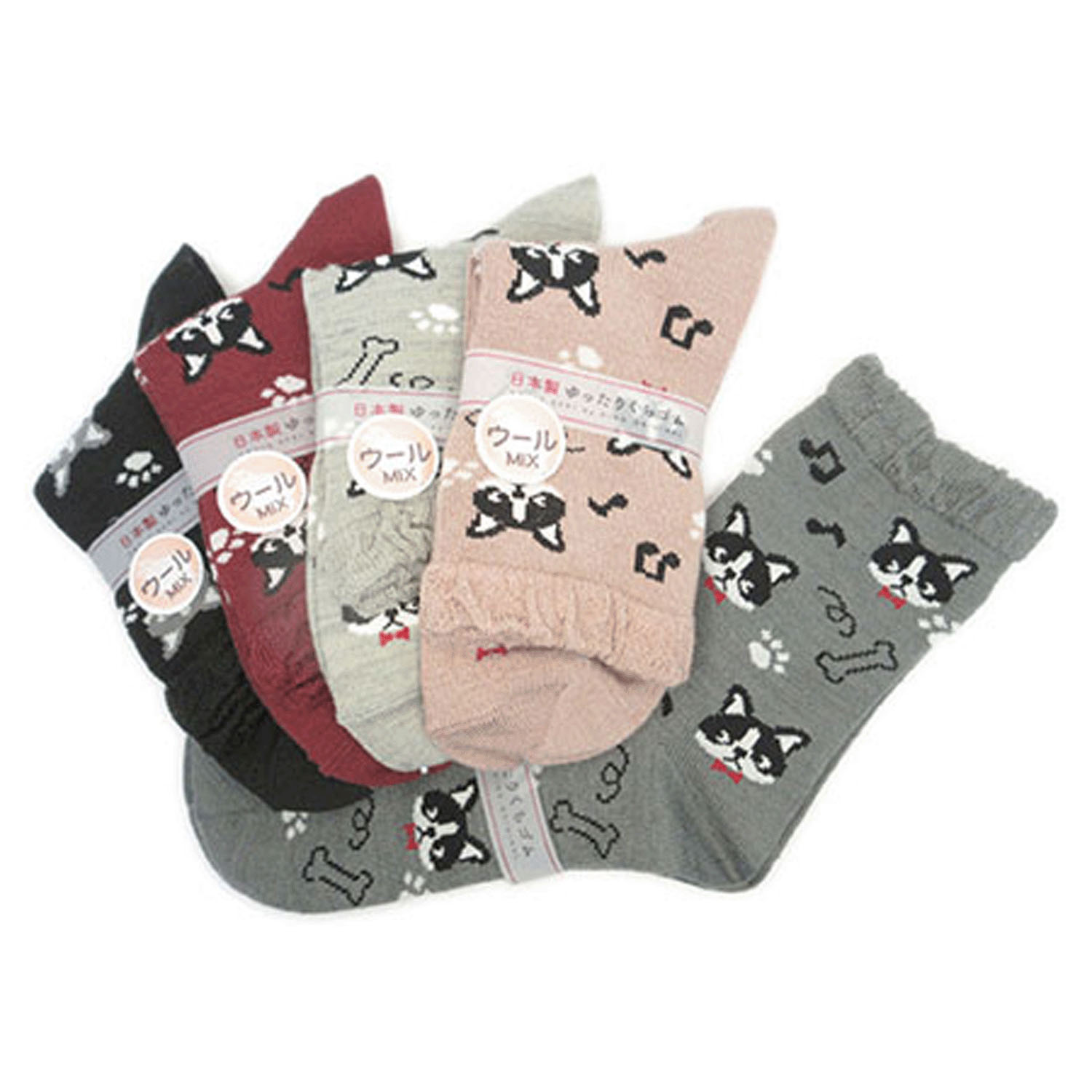 クルーソックス ウール混フレブルと音符【在庫限り】