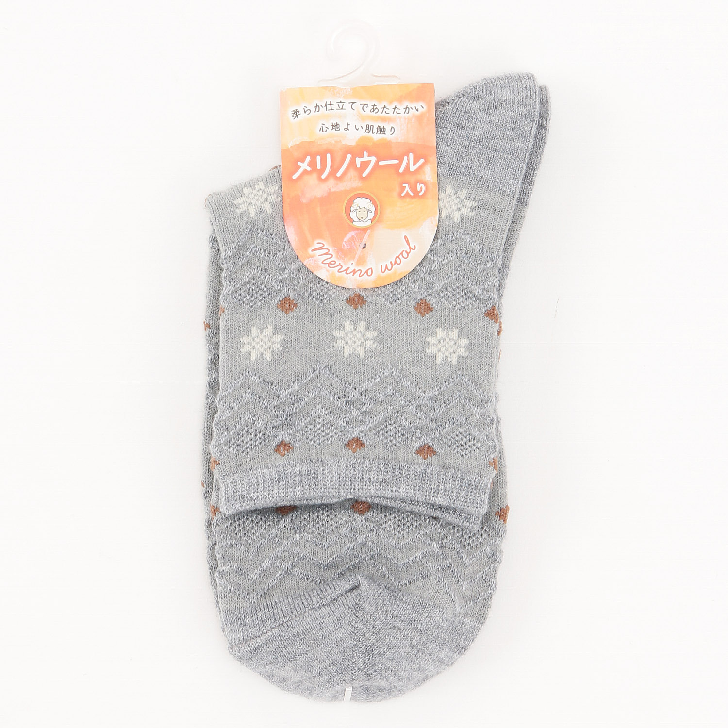 ロークルー丈  メリノウール入り フロート結晶 幾何柄 靴下【在庫限り】 - 画像2