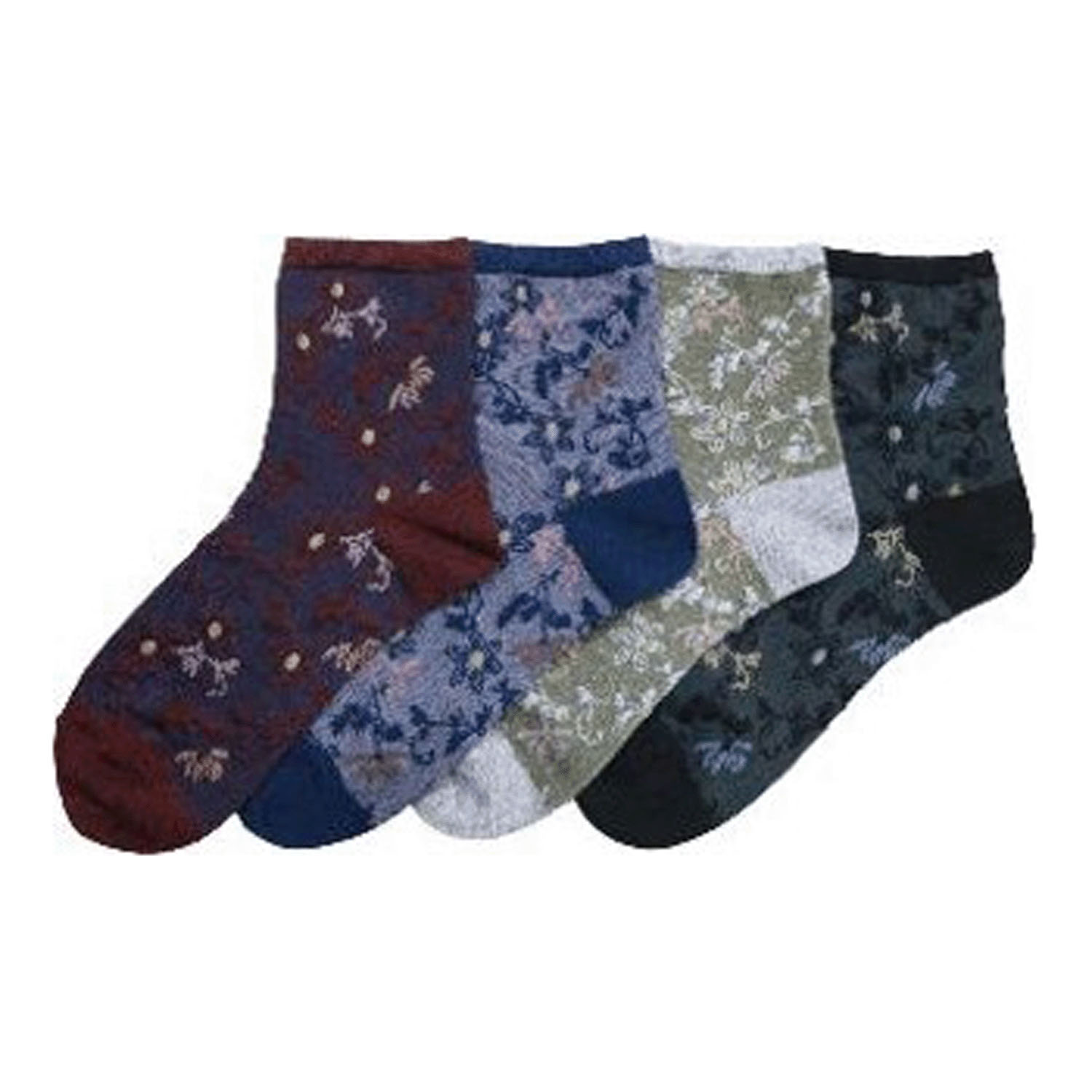 ロークルー丈  メリノウール入り フロート花 靴下【在庫限り】 - 画像1