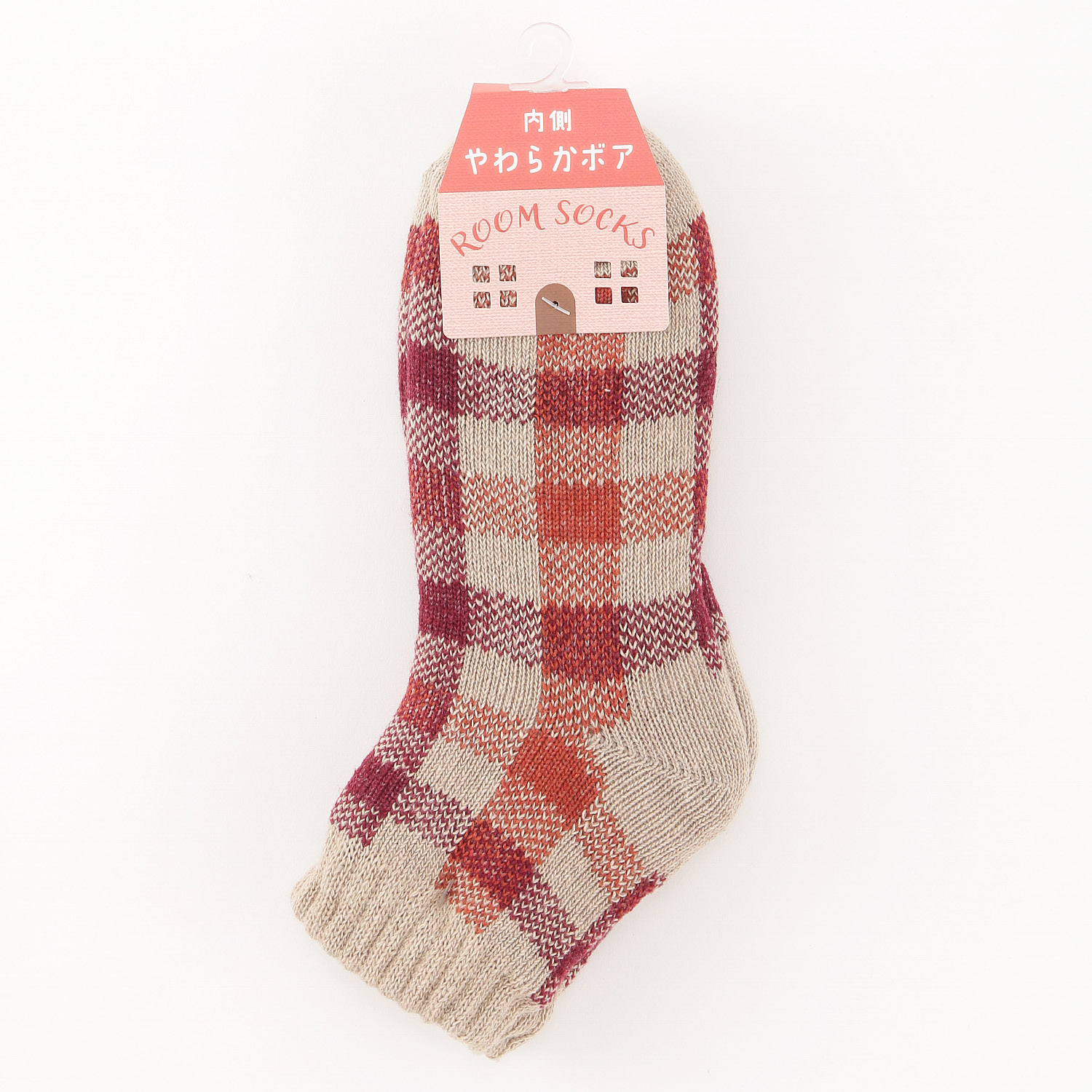 2重編み クルー丈  内側ボア 2色チェック ルームソックス【在庫限り】 - 画像2