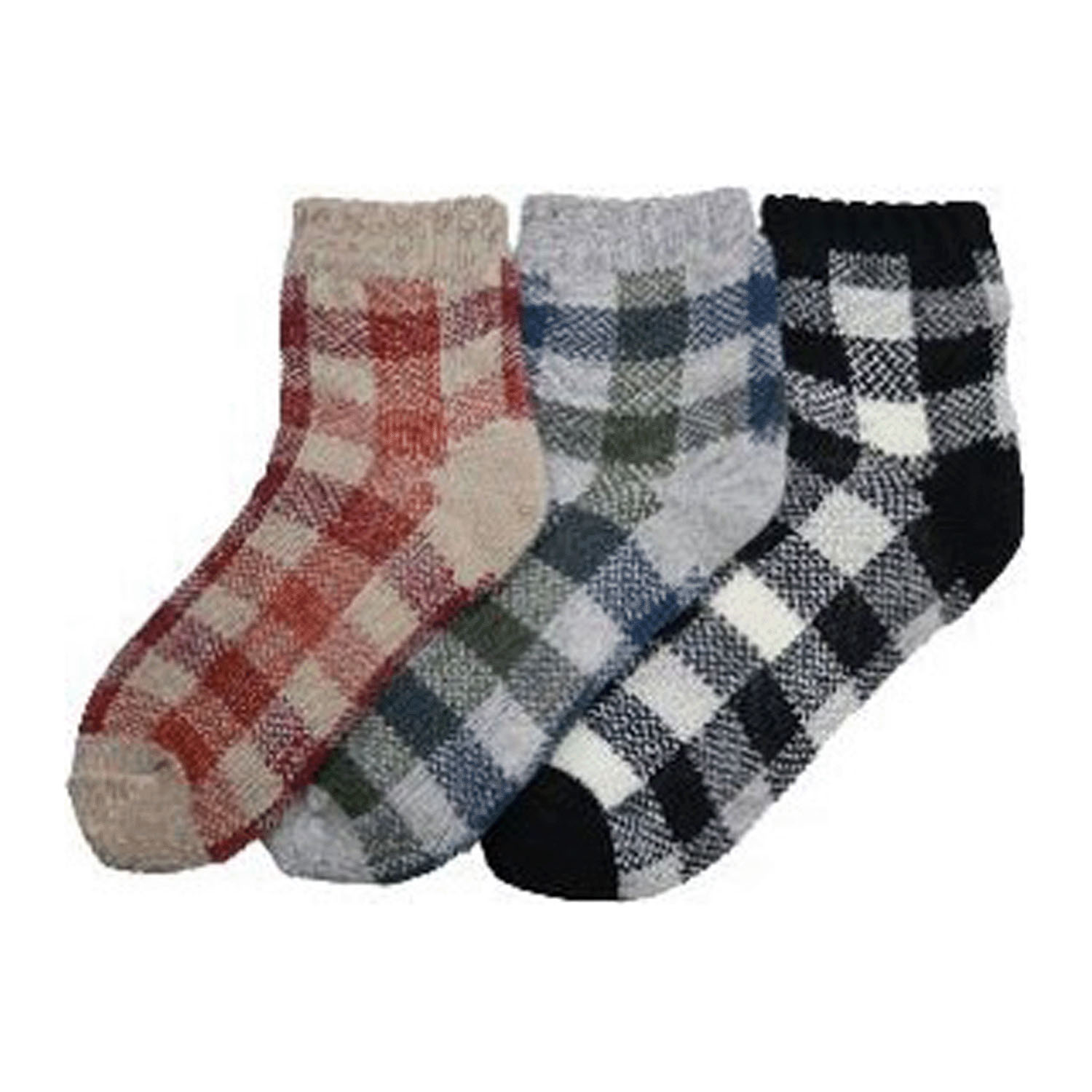 2重編み クルー丈  内側ボア 2色チェック ルームソックス【在庫限り】 - 画像1