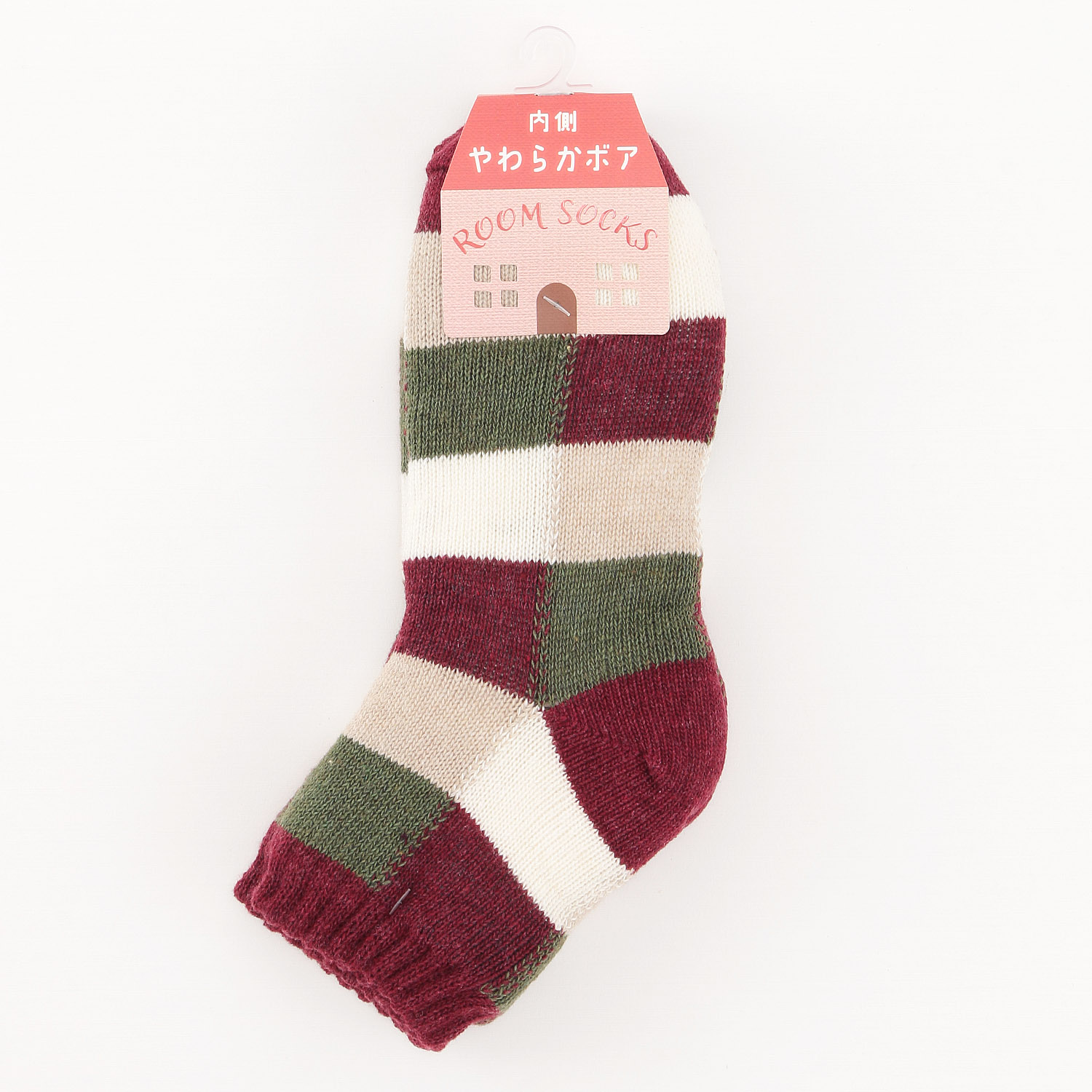 2重編み クルー丈  内側ボア ブロック ルームソックス【在庫限り】 - 画像2