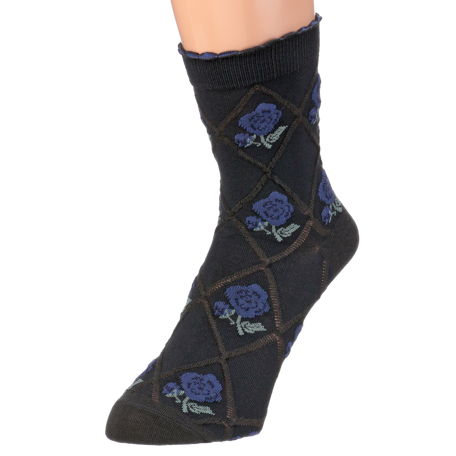 STREAM クルー丈 シルクの入った優しい靴下 バラ×ダイヤ柄【在庫限り】 - 画像4