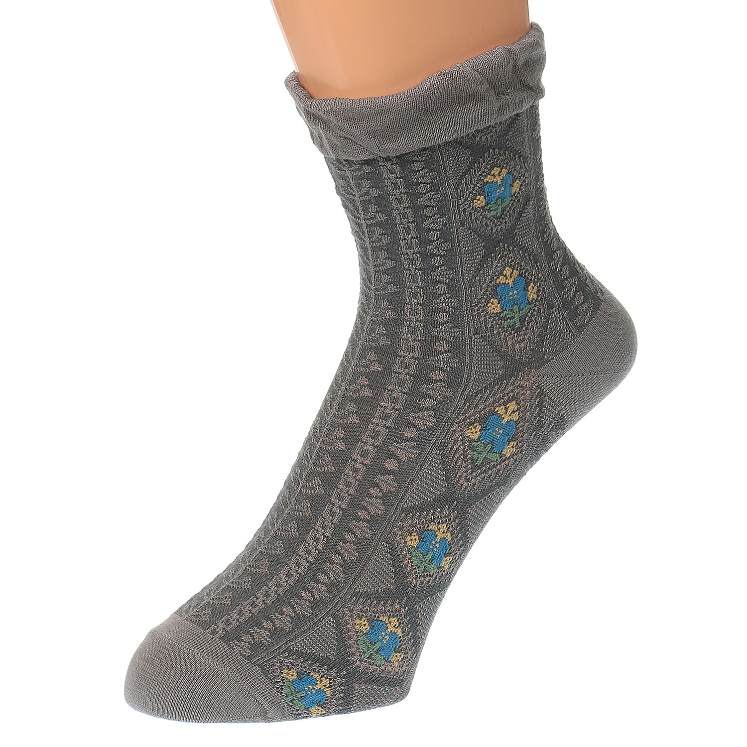 STREAM クルー丈 シルクの入った優しい靴下 サイド花柄【在庫限り】 - 画像4