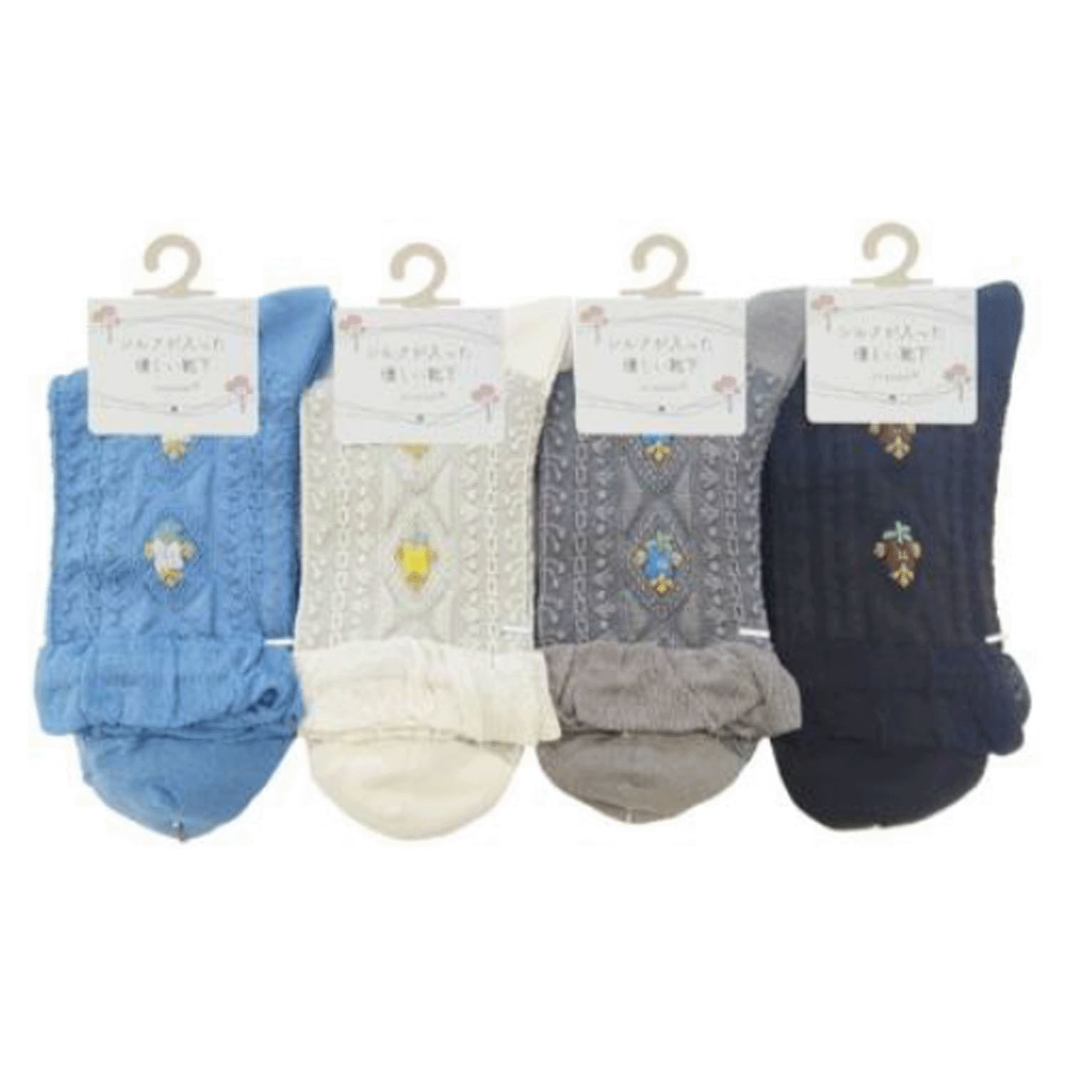 STREAM クルー丈 シルクの入った優しい靴下 サイド花柄【在庫限り】