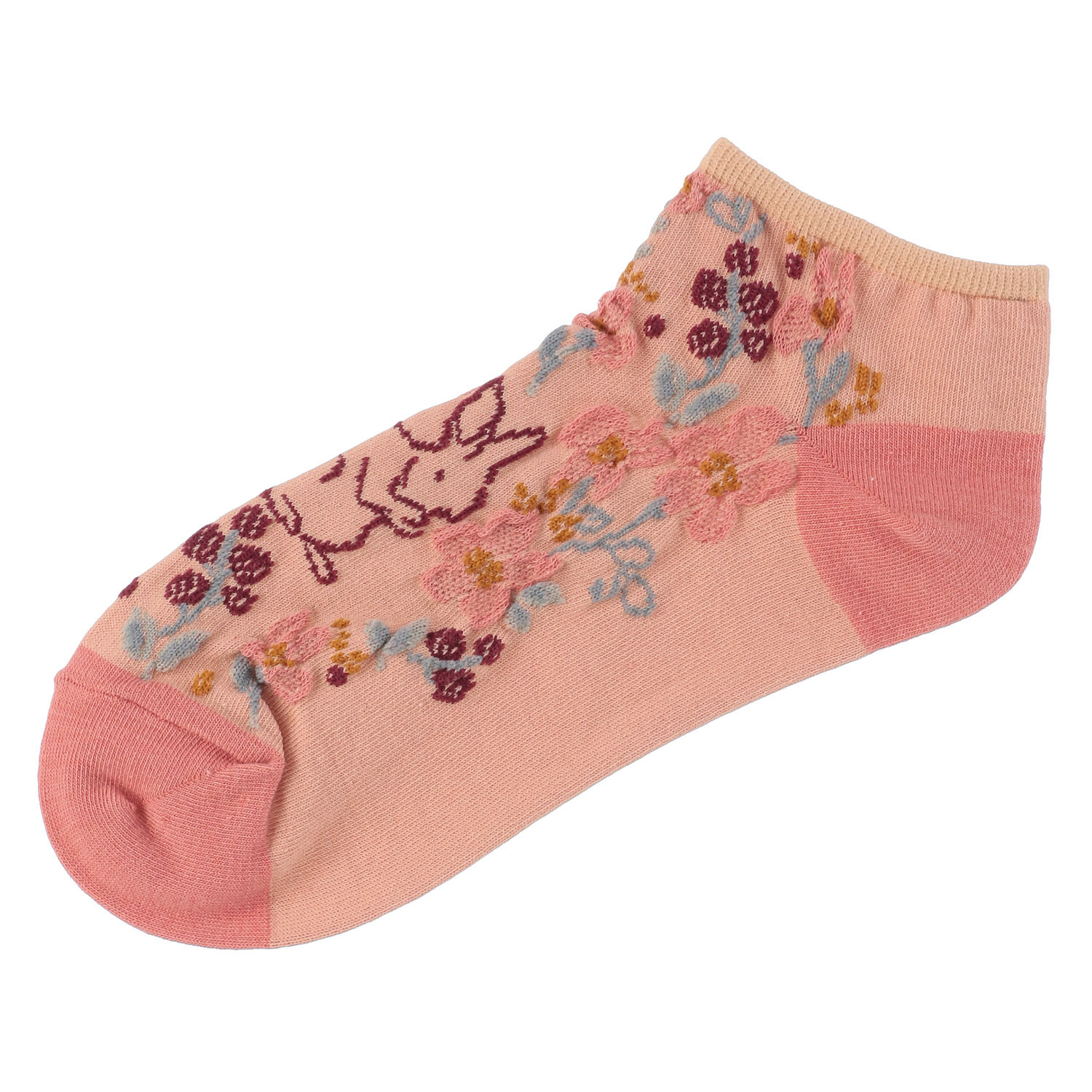 あなたに優しい スニーカー丈 表綿100％ ゆったり逆スパ 花ウサギ【在庫限り】 - 画像2