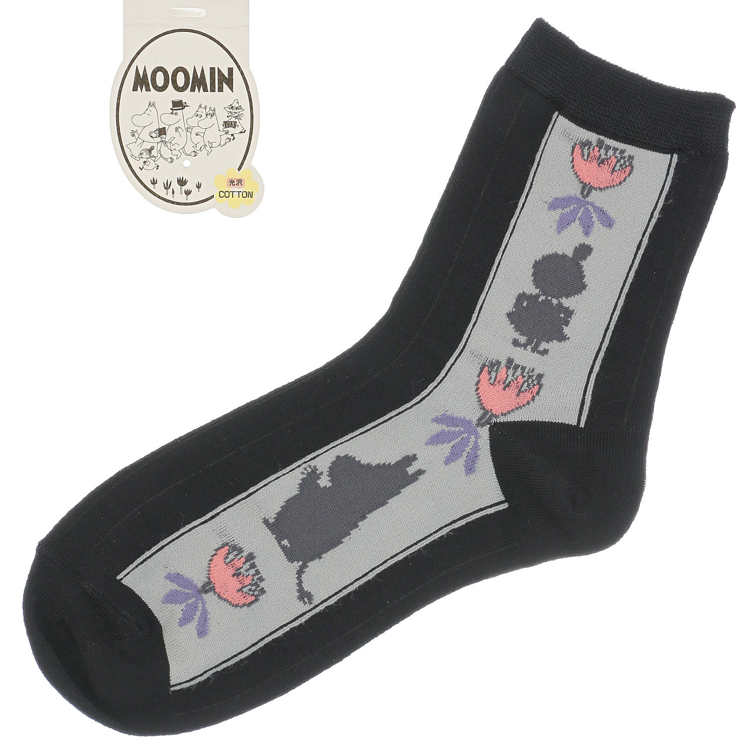MOOMIN ロークルーソックス 光沢綿 シルエット縦ライン【在庫限り】 - 画像3