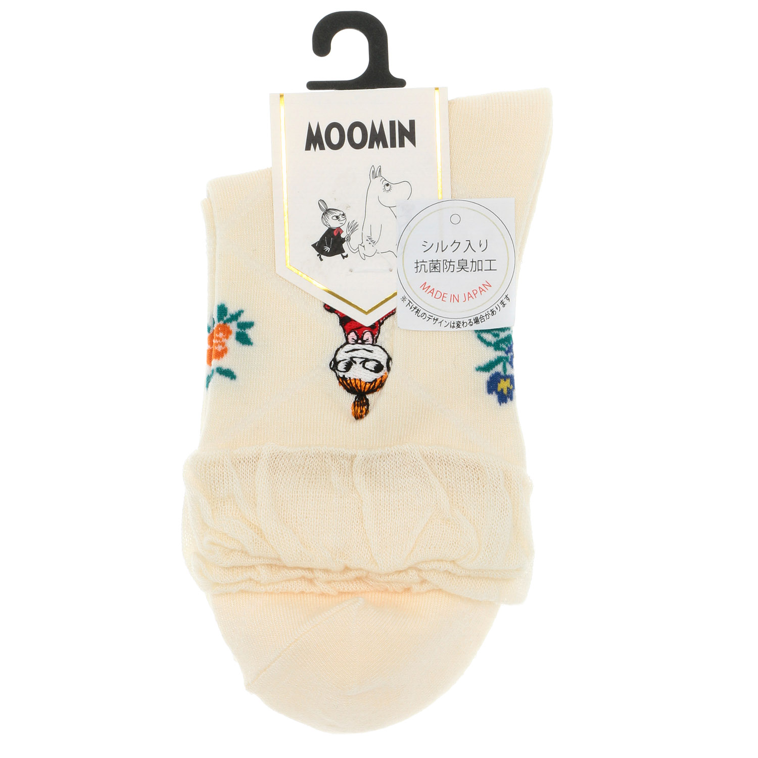 日本製 MOOMINロークルーソックス シルク入りダイヤ小花 ミイ刺繍【在庫限り】 - 画像3
