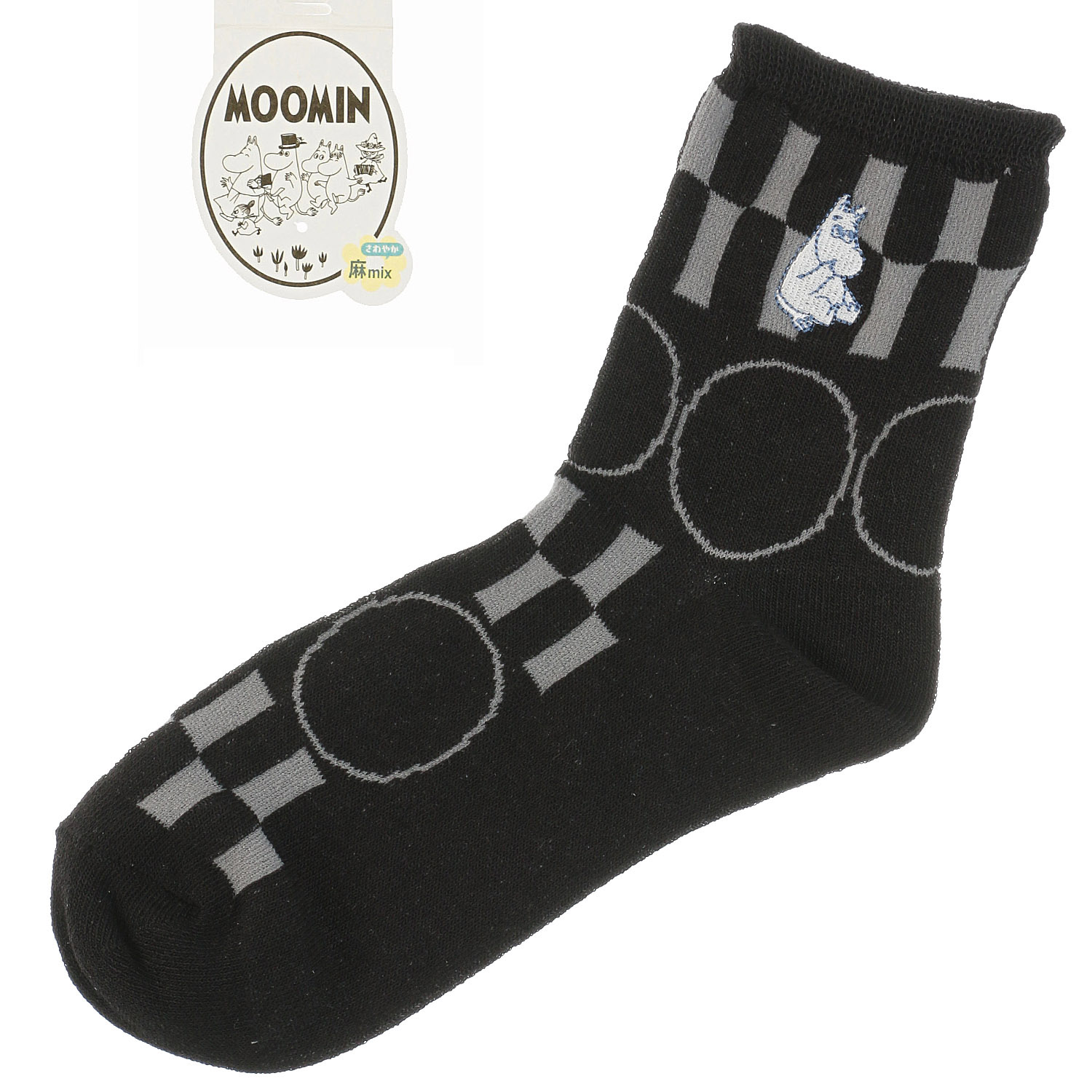 【ベージュのみ】MOOMIN ロークルーソックス 麻混 幾何学ムーミン刺繍【在庫限り】 - 画像3