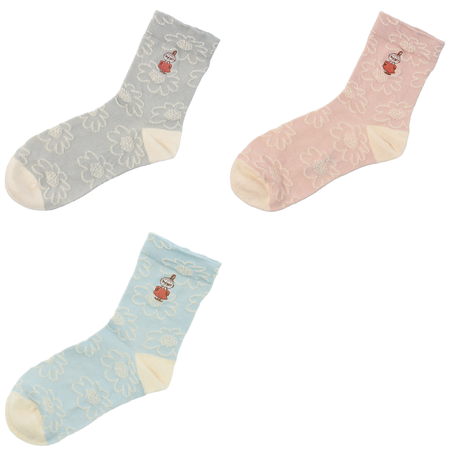 MOOMIN ロークルーソックス シルク入ビッグフラワー ミイ刺繍【在庫限り】 - 画像1