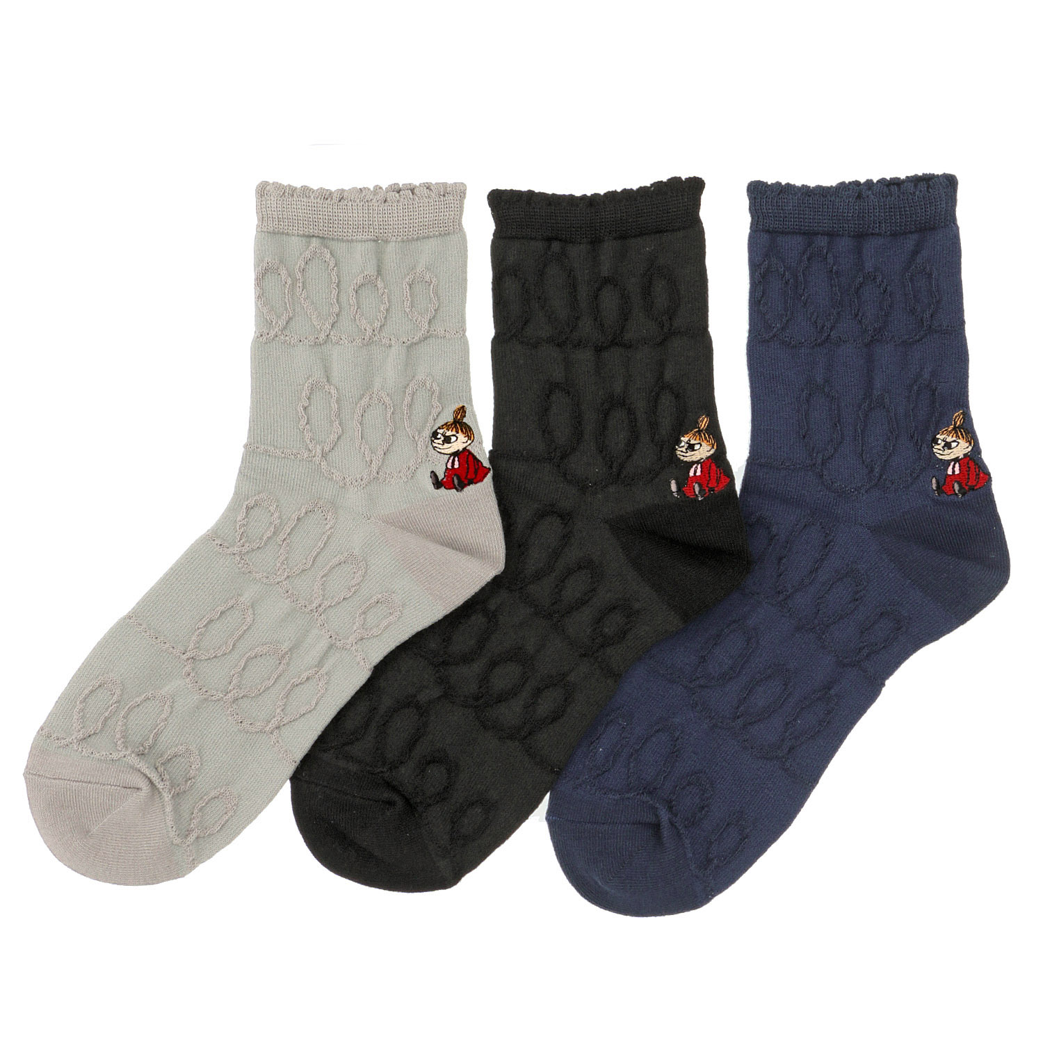 MOOMIN ロークルーソックス 逆スパ クルクルミイ刺繍 - 画像1