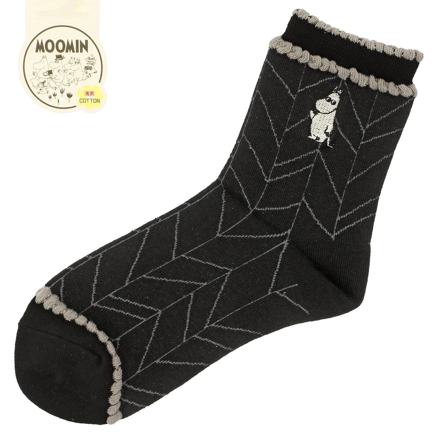 MOOMIN ロークルーソックス 枝柄ムーミン刺繍 - 画像2