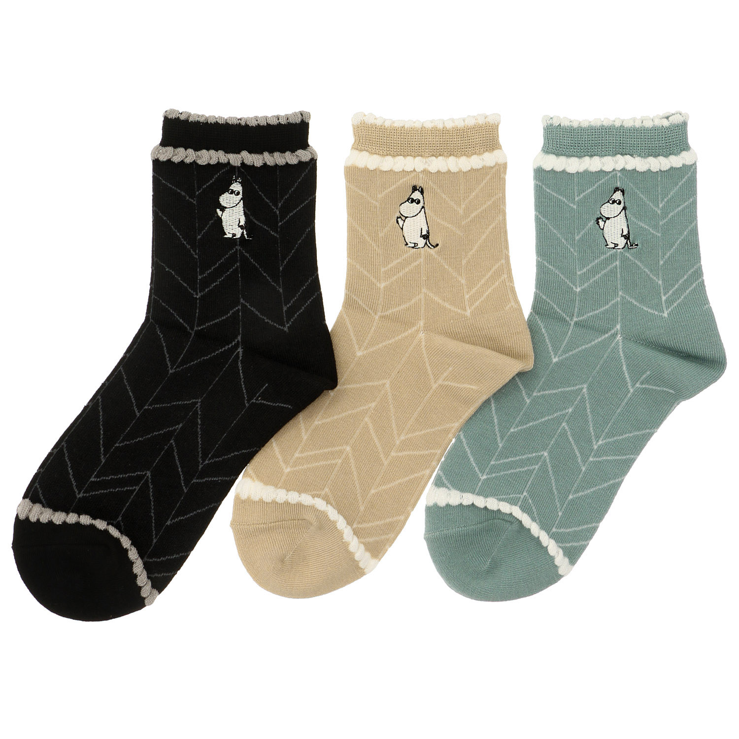 MOOMIN ロークルーソックス 枝柄ムーミン刺繍【在庫限り】