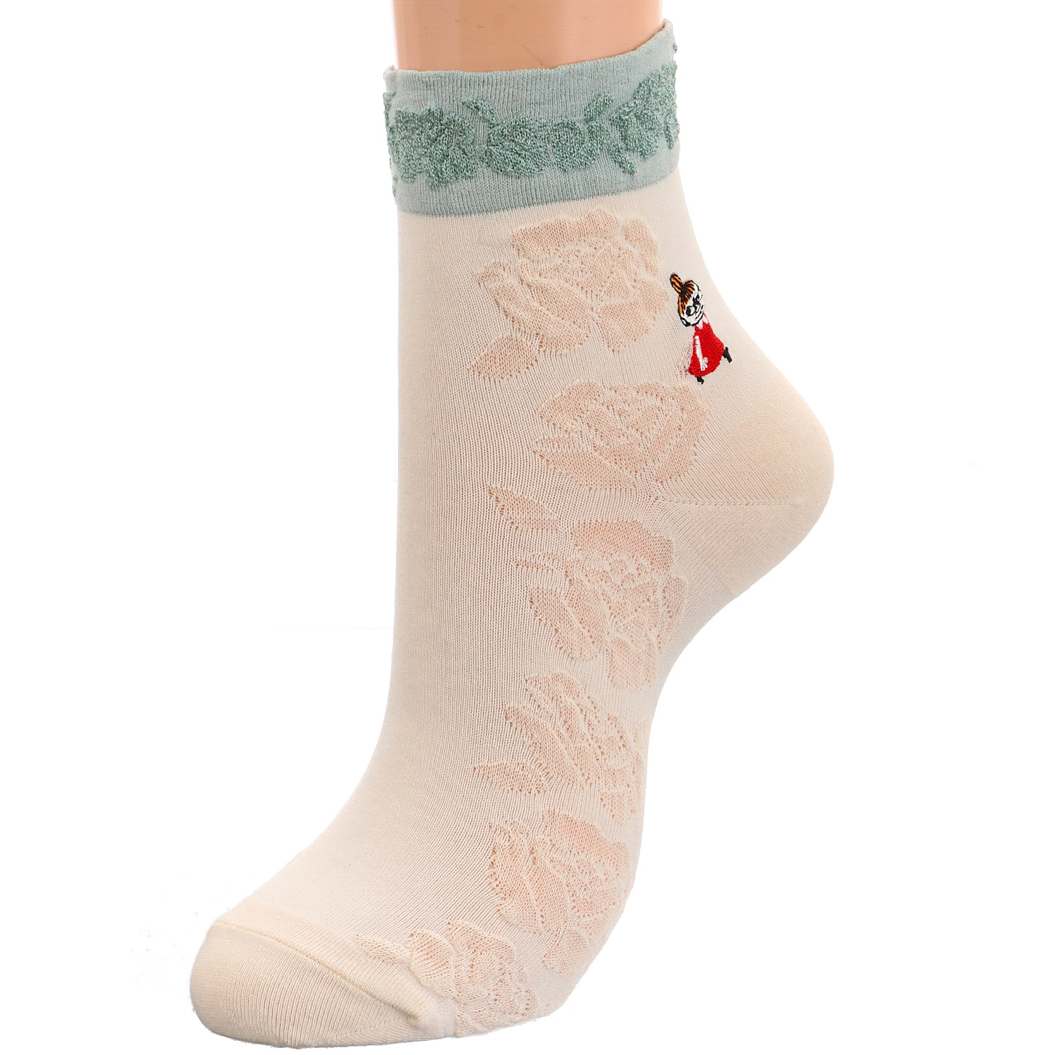 MOOMIN ロークルーソックス バラ柄＋ミイ刺繍 逆スパ - 画像5