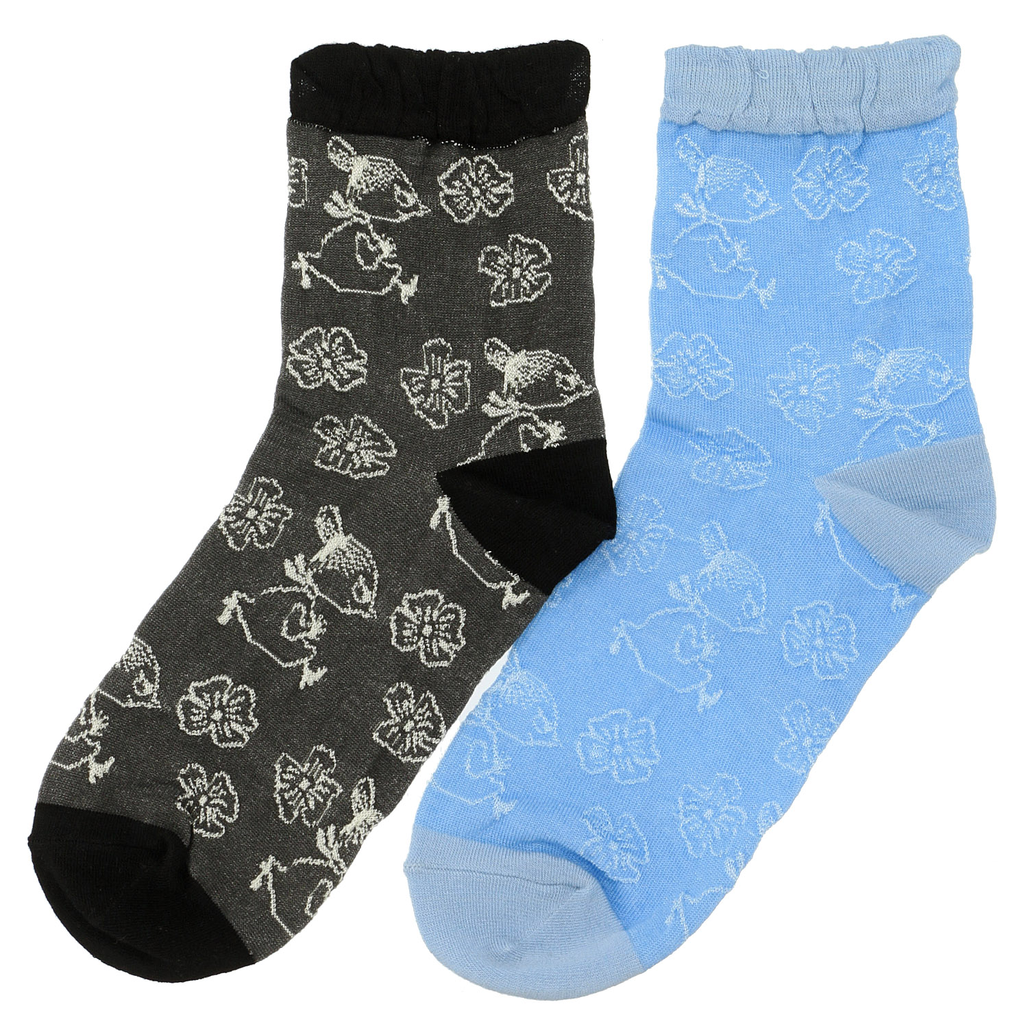 MOOMIN ロークルーソックス ミイとお花柄 逆スパ【在庫限り】 - 画像1