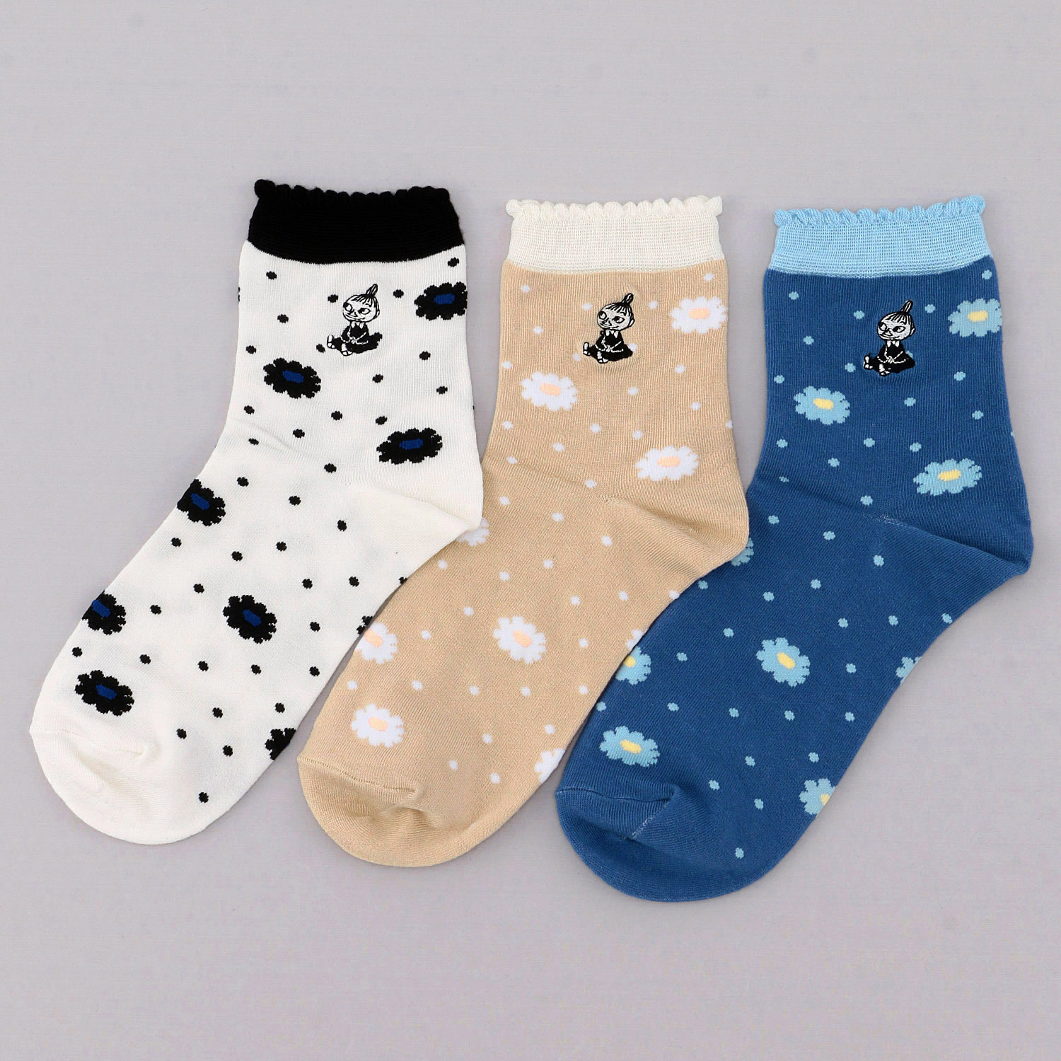 MOOMIN ロークルーソックス 花ドット＋ミイ刺繍