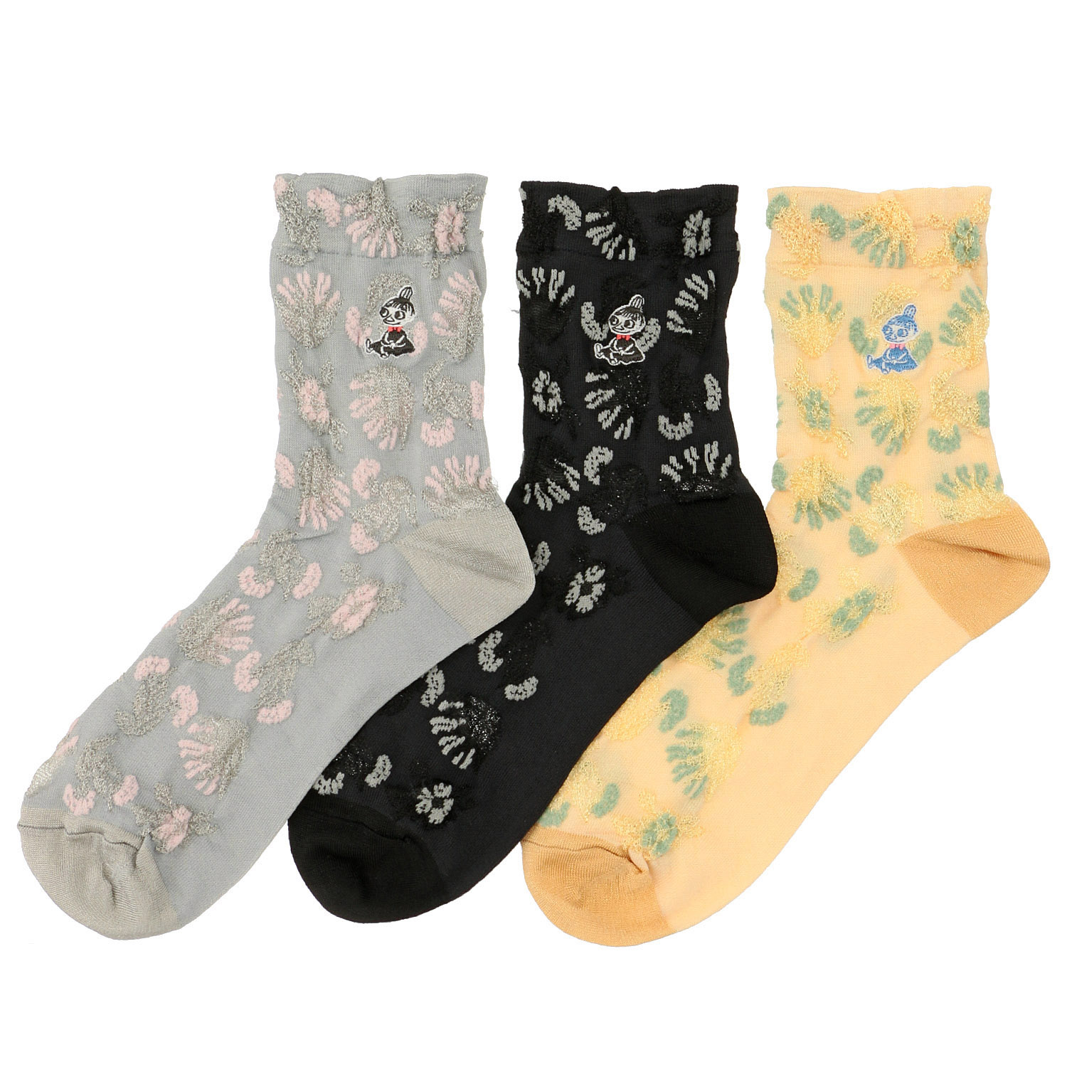 MOOMIN ロークルーソックス 花柄ミイ刺繍 - 画像1