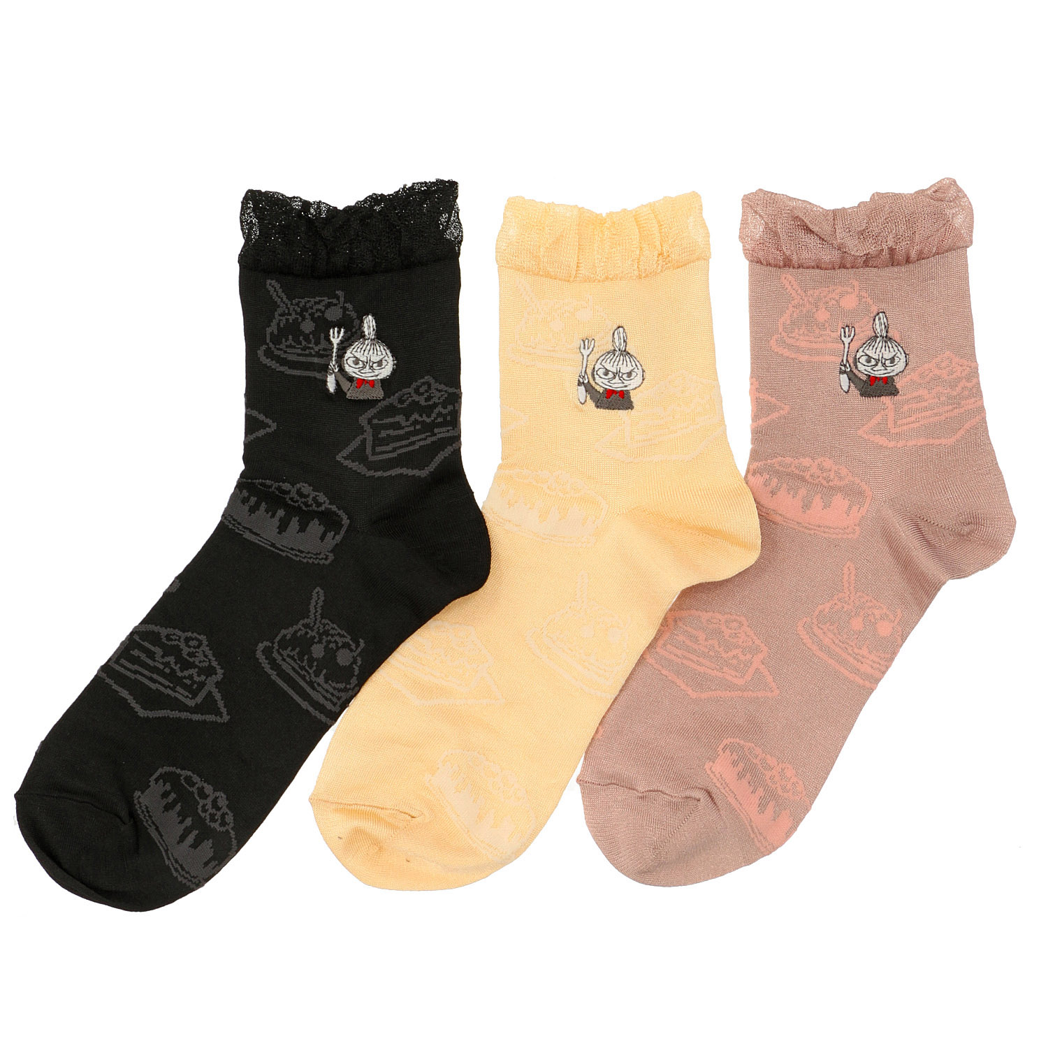 MOOMIN ロークルーソックス ケーキ柄 ミイ刺繍 - 画像1