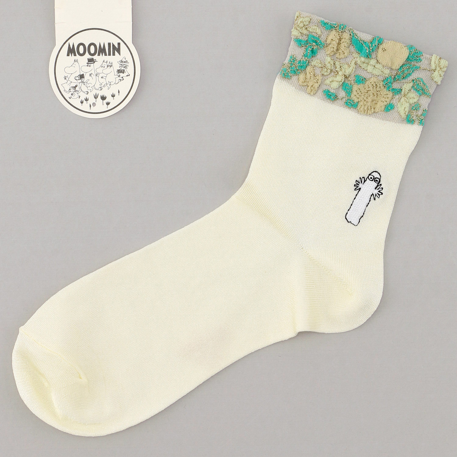MOOMIN ロークルーソックス ゴム口逆スパ 花柄＋ニョロニョロ刺繍 - 画像3