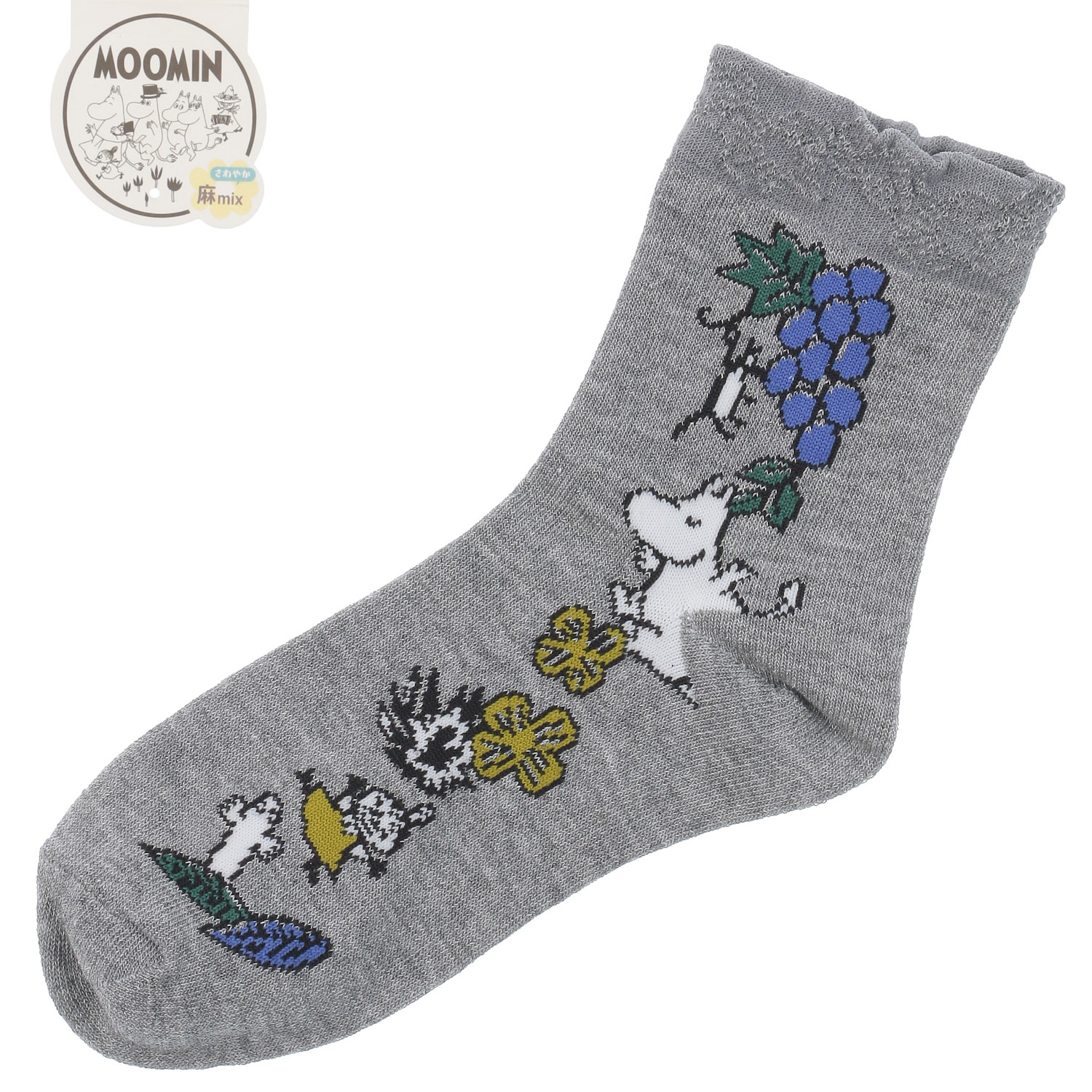 MOOMIN ロークルーソックス 麻入り フルーツガーデンサイド柄 - 画像2