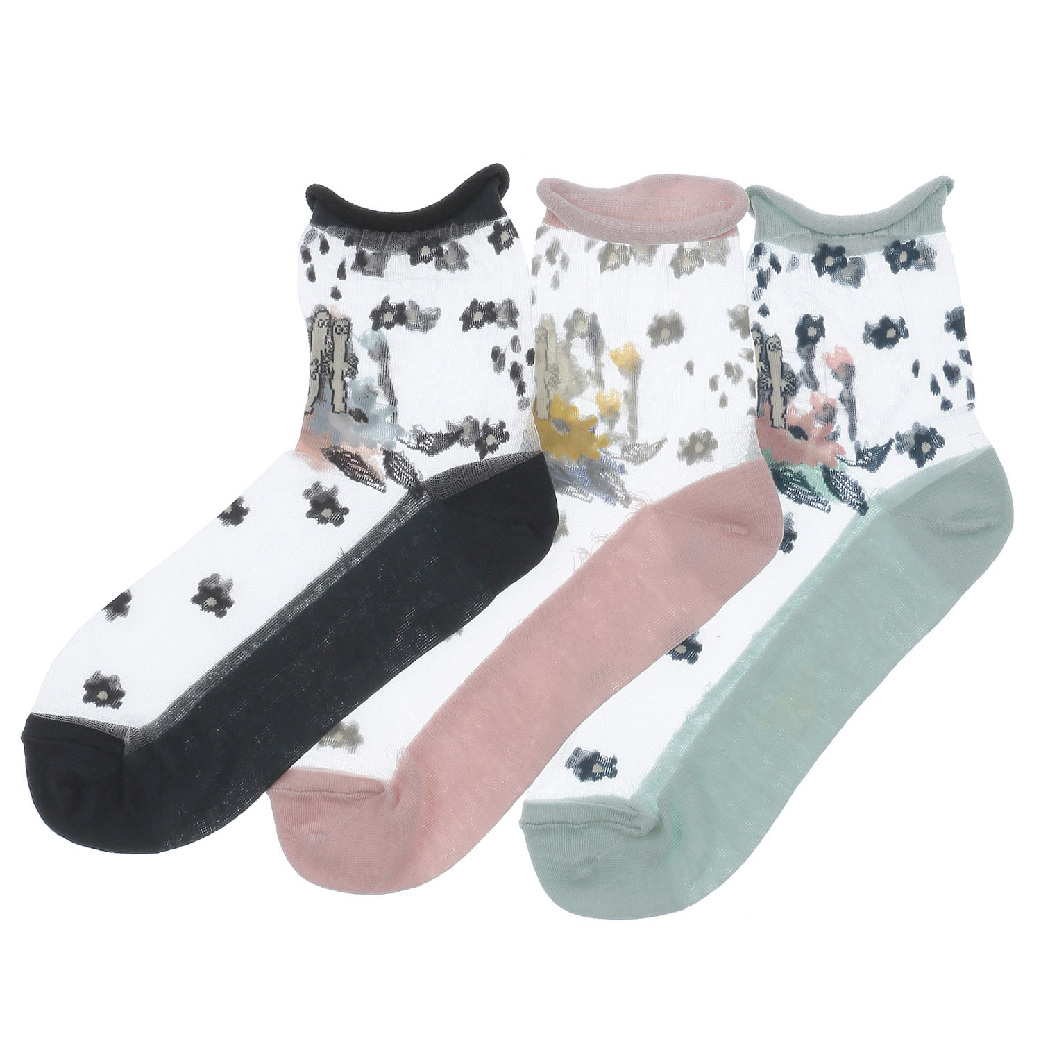 MOOMIN ロークルーソックス シースルー ニョロニョロと花