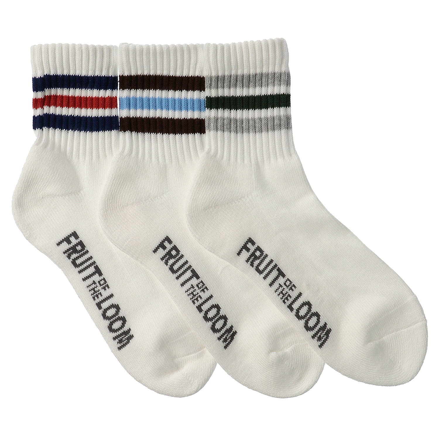 FRUIT OF THE LOOM／ フルーツオブザルーム  3足セット    クルー丈 ボーダー 靴下