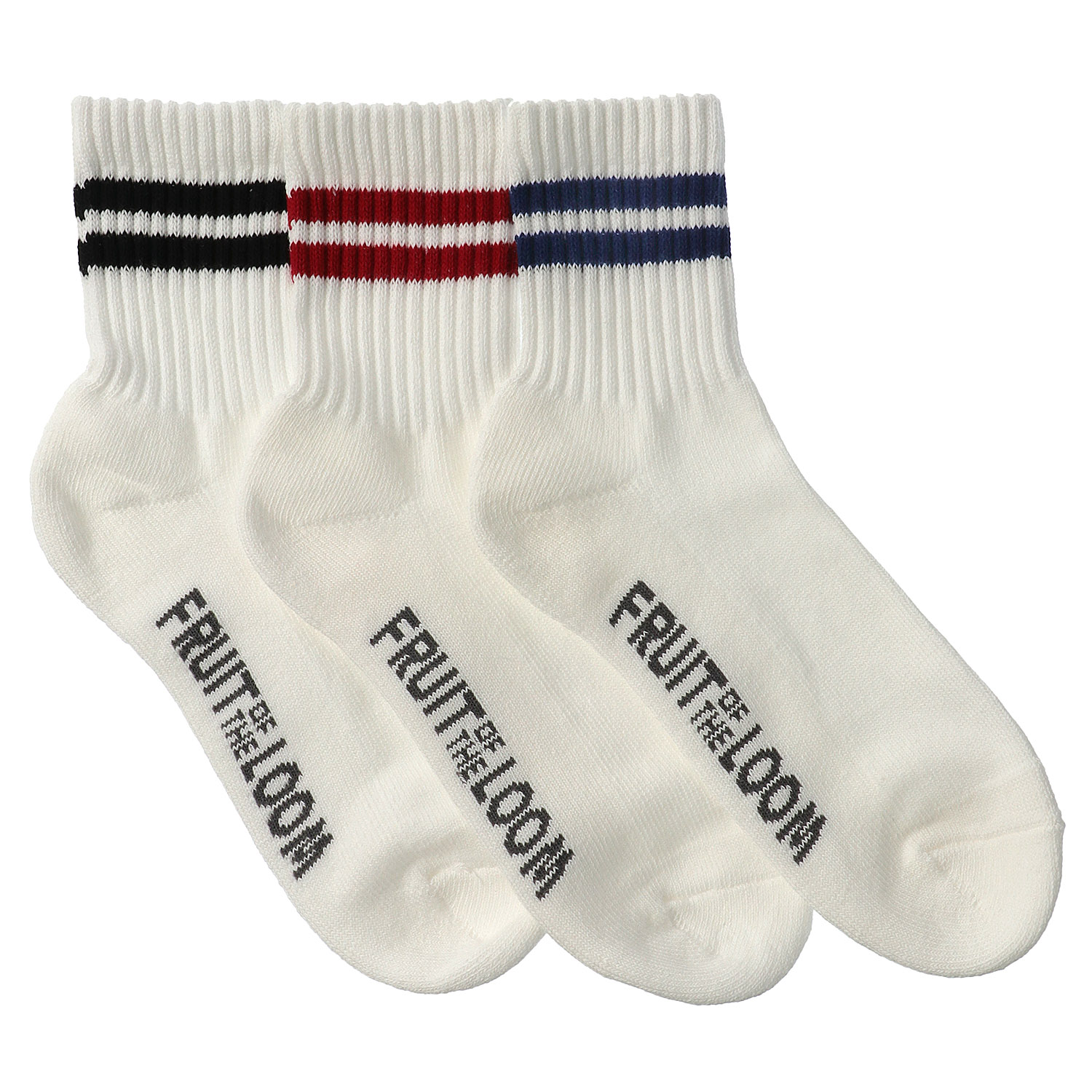 FRUIT OF THE LOOM／ フルーツオブザルーム  3足セット    クルー丈 ボーダー 靴下 - 画像1
