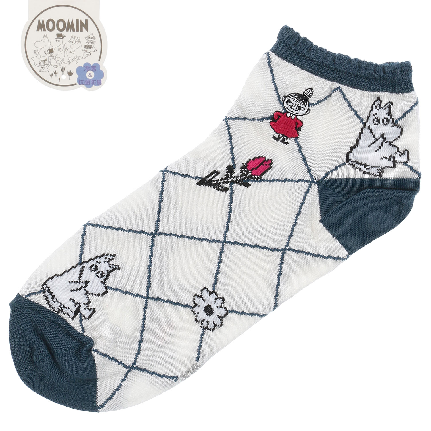 MOOMIN 冷感スニーカー丈ソックス 格子柄ミイ刺繍 - 画像2