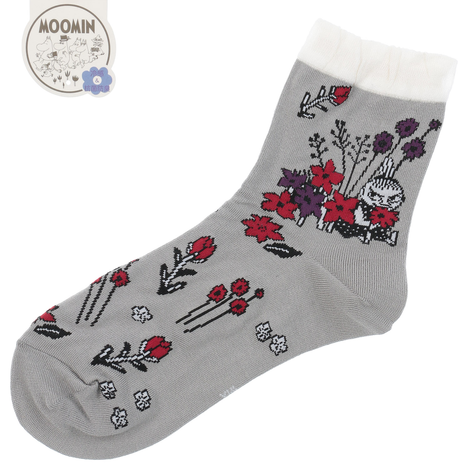 MOOMIN 冷感ロークルーソックス 花総柄 - 画像2