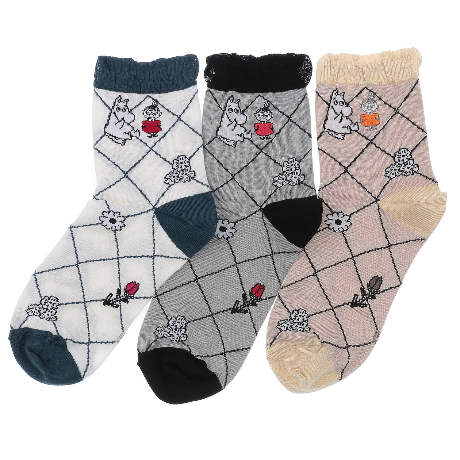 MOOMIN 冷感ロークルーソックス 格子柄ミイ刺繍