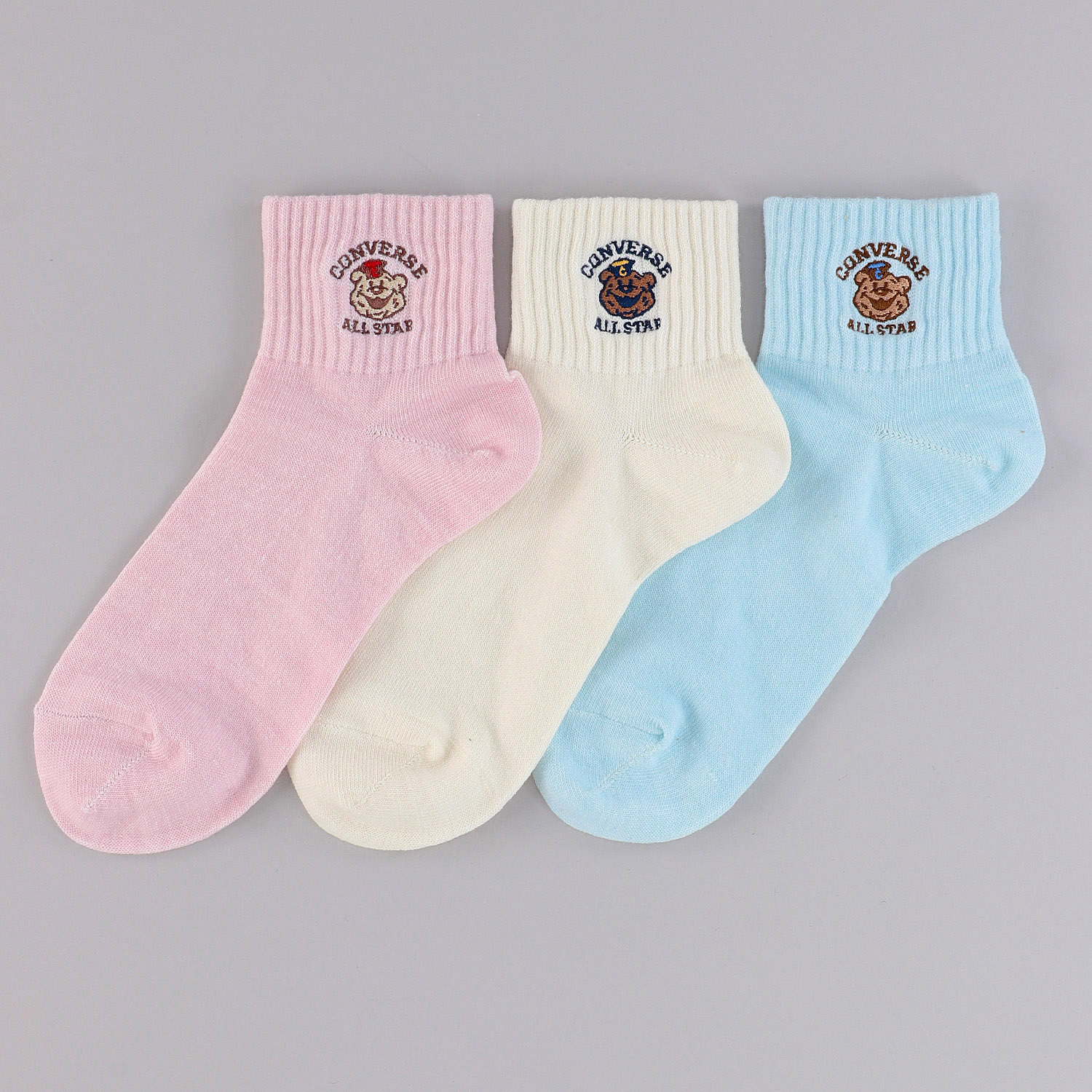 CONVERSE 3Pショート丈ソックス ベア刺繍 - 画像1
