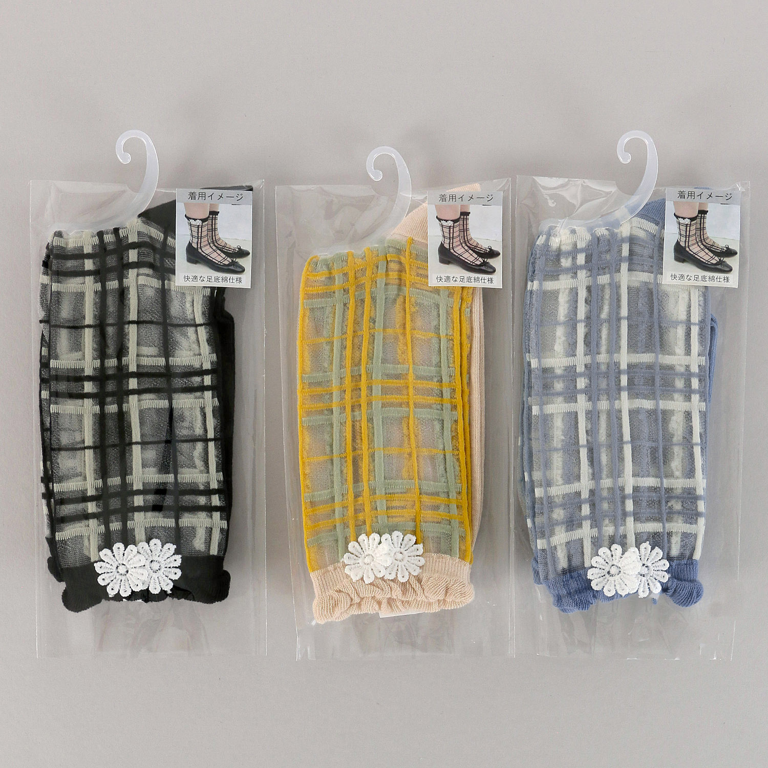 プティパ クルー丈 シースルーソックス お花付き 足底綿【在庫限り】 - 画像1