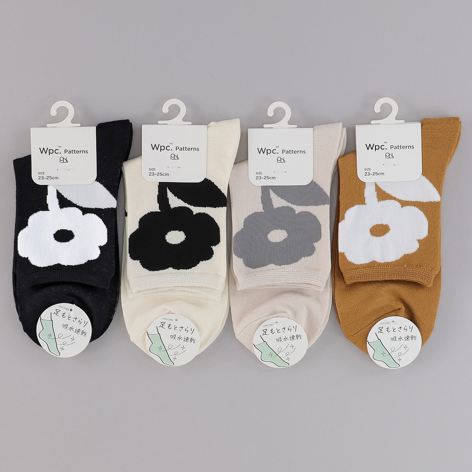 Wpc．Patterns クルー丈ソックス ピオニ柄 吸水速乾