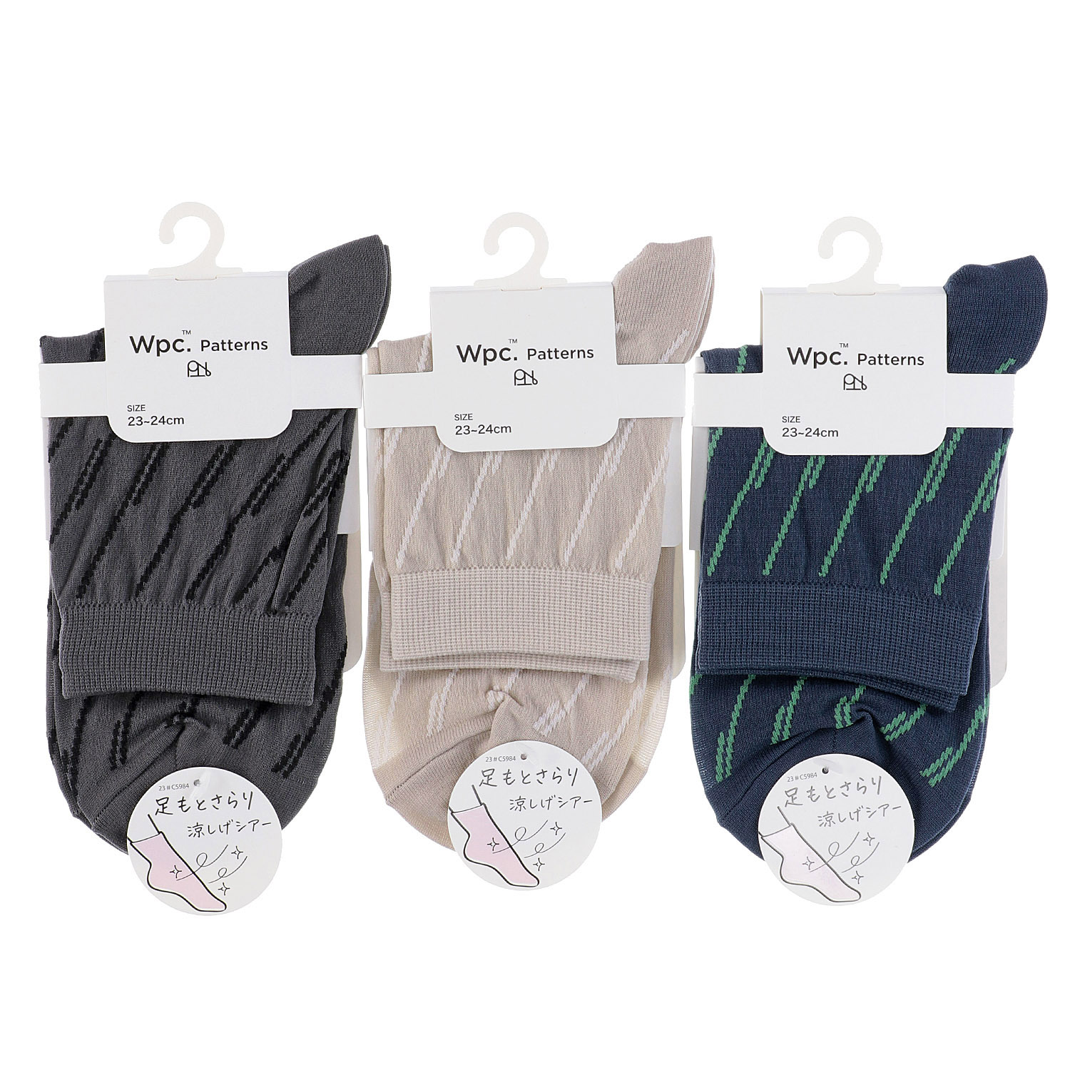 Wpc．Patterns クルー丈 シアーソックス ストライプ柄