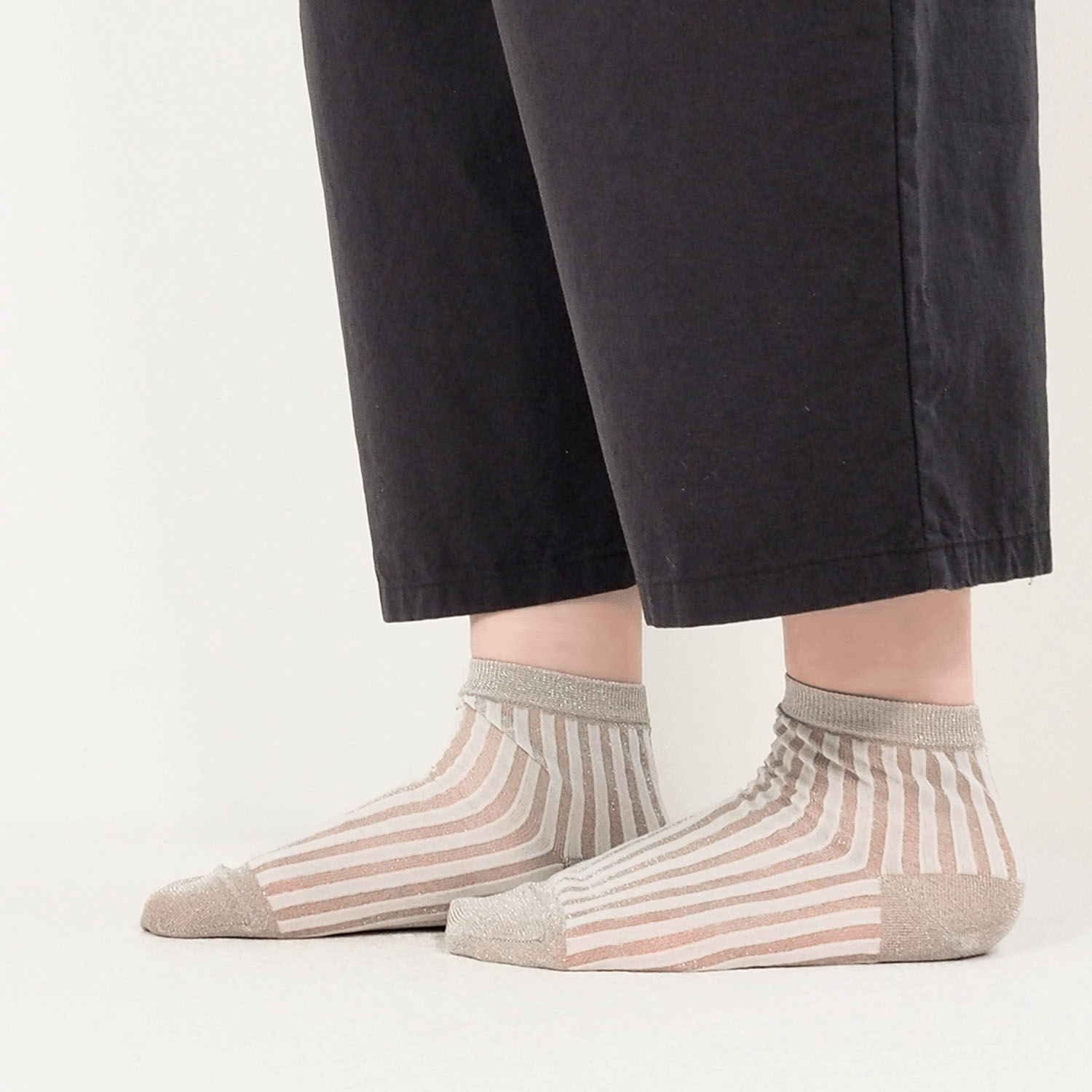 andeotte シースルーストライプラメソックス ショート丈【在庫限り】 - 画像4