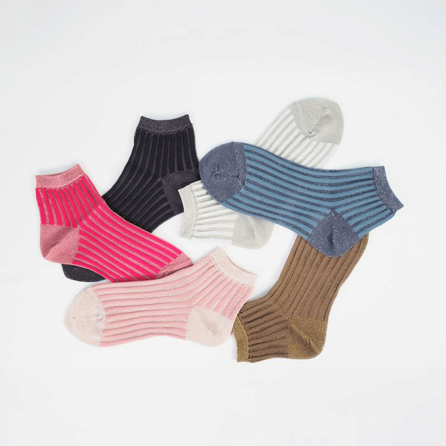 andeotte シースルーストライプラメソックス ショート丈【在庫限り】