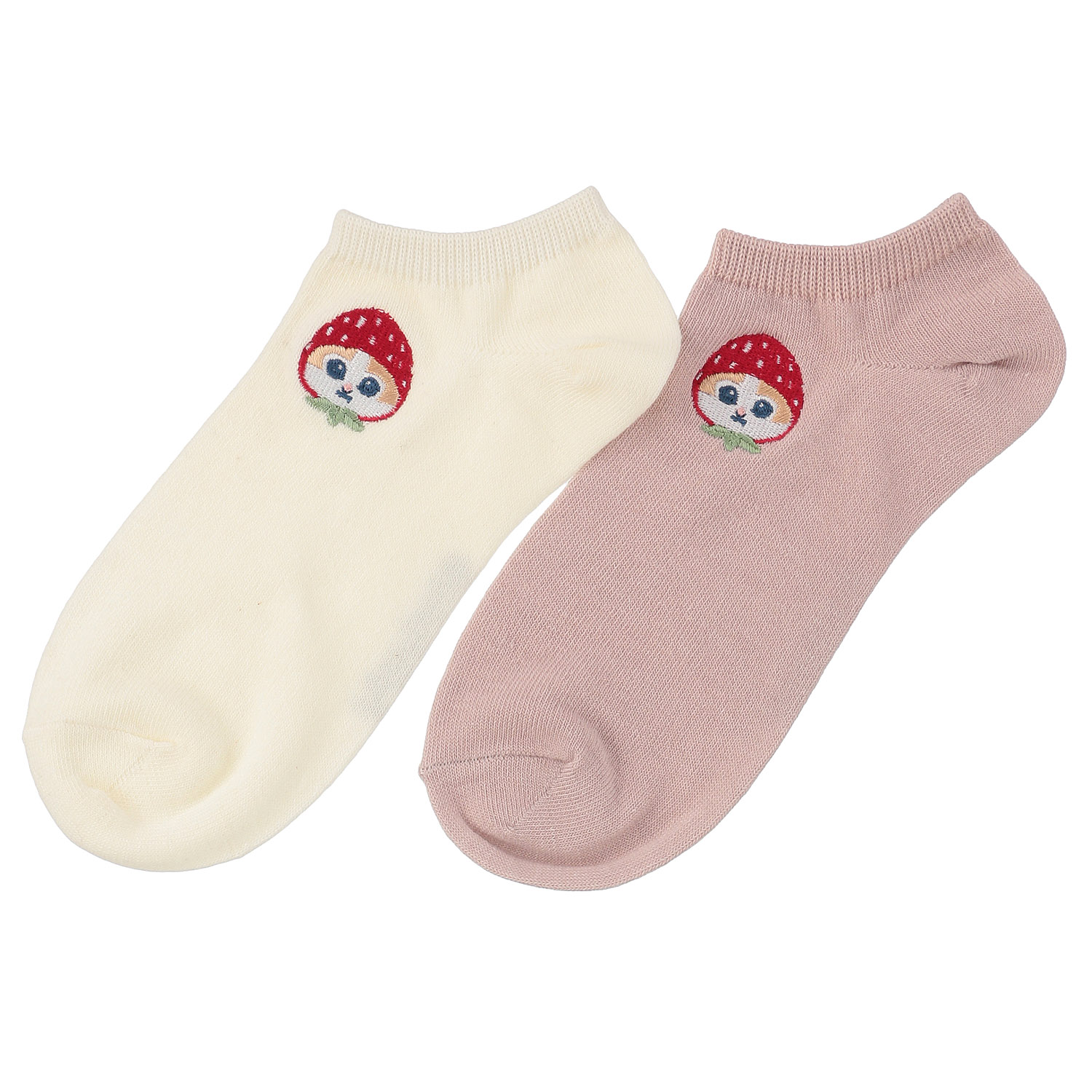 【再入荷】スニーカー丈ソックス モフサンド（苺にゃん刺繍柄）【在庫限り】 - 画像1