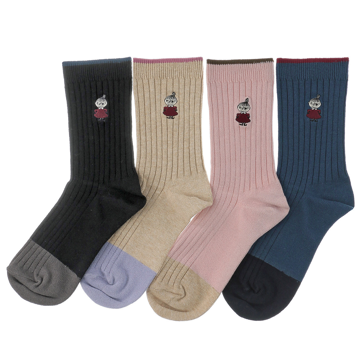 【ネイビーのみ】日本製MOOMINクルーソックス オーガニックコットンリブ切替ミイ【在庫限り】 - 画像1