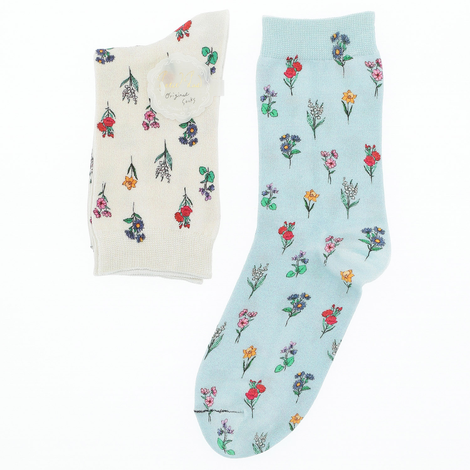 プティパ クルー丈 表綿100％ プリント  ガーデン柄 靴下【在庫限り】 - 画像1