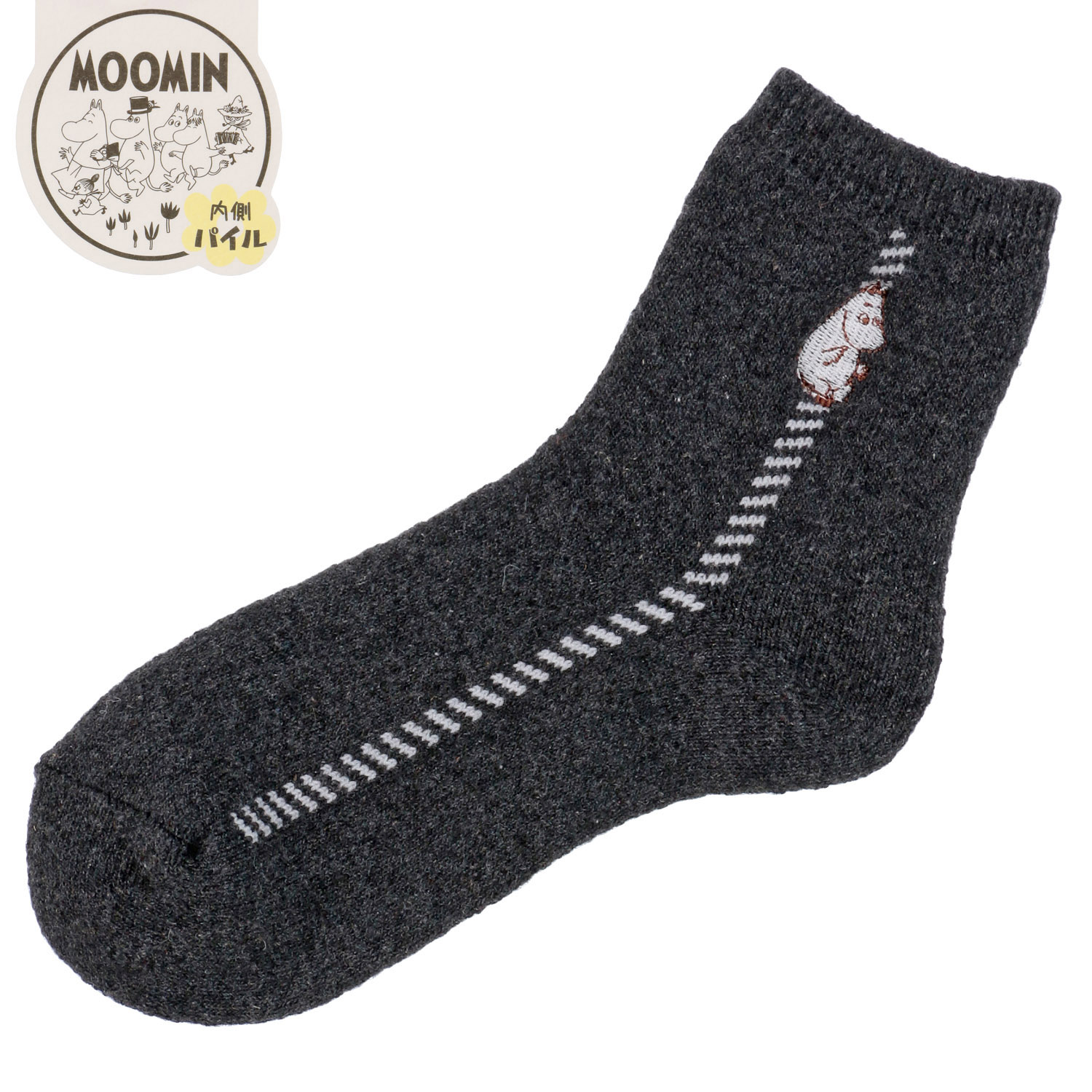 MOOMIN ロークルーソックス 内パイル ムーミン刺繍ハンドステッチ風【在庫限り】 - 画像4