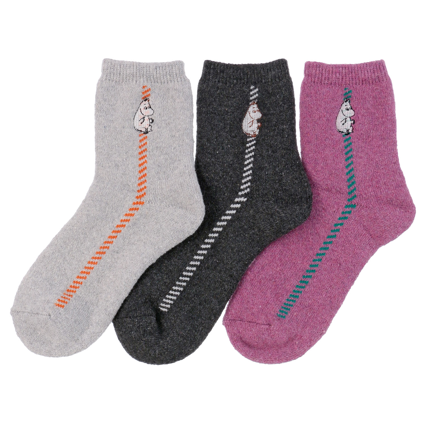 MOOMIN ロークルーソックス 内パイル ムーミン刺繍ハンドステッチ風【在庫限り】 - 画像1